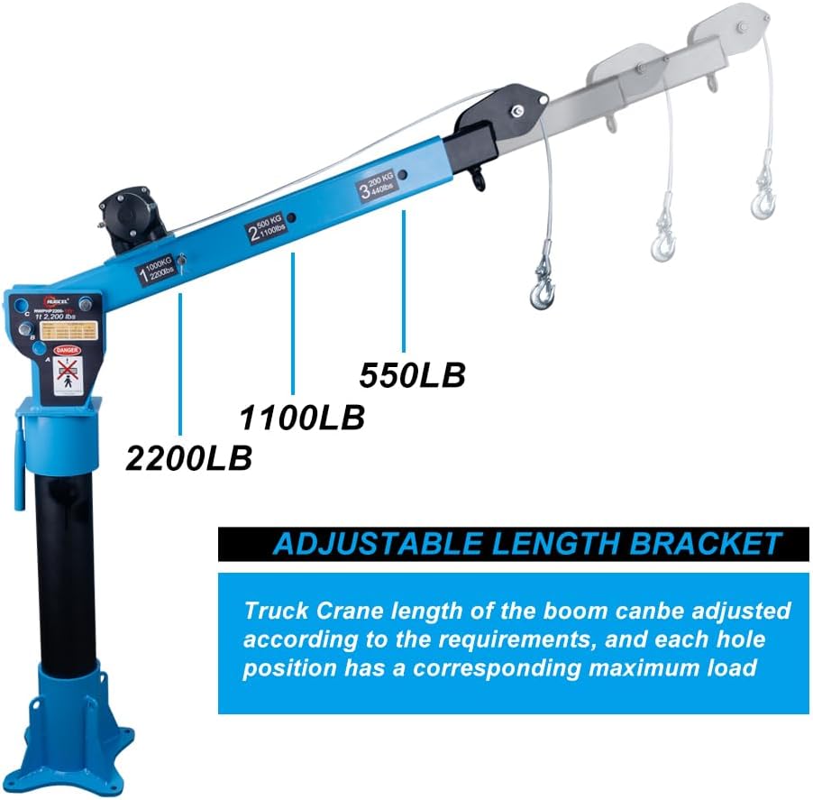 Pismire Winch Versatile 0.5T Folding Truck-Mounted Bed Crane Hoist Lift Pickup with Electric Winch 3500 lb 12V, Painted Steel 1100 lb Pickup 360° Swivel Base