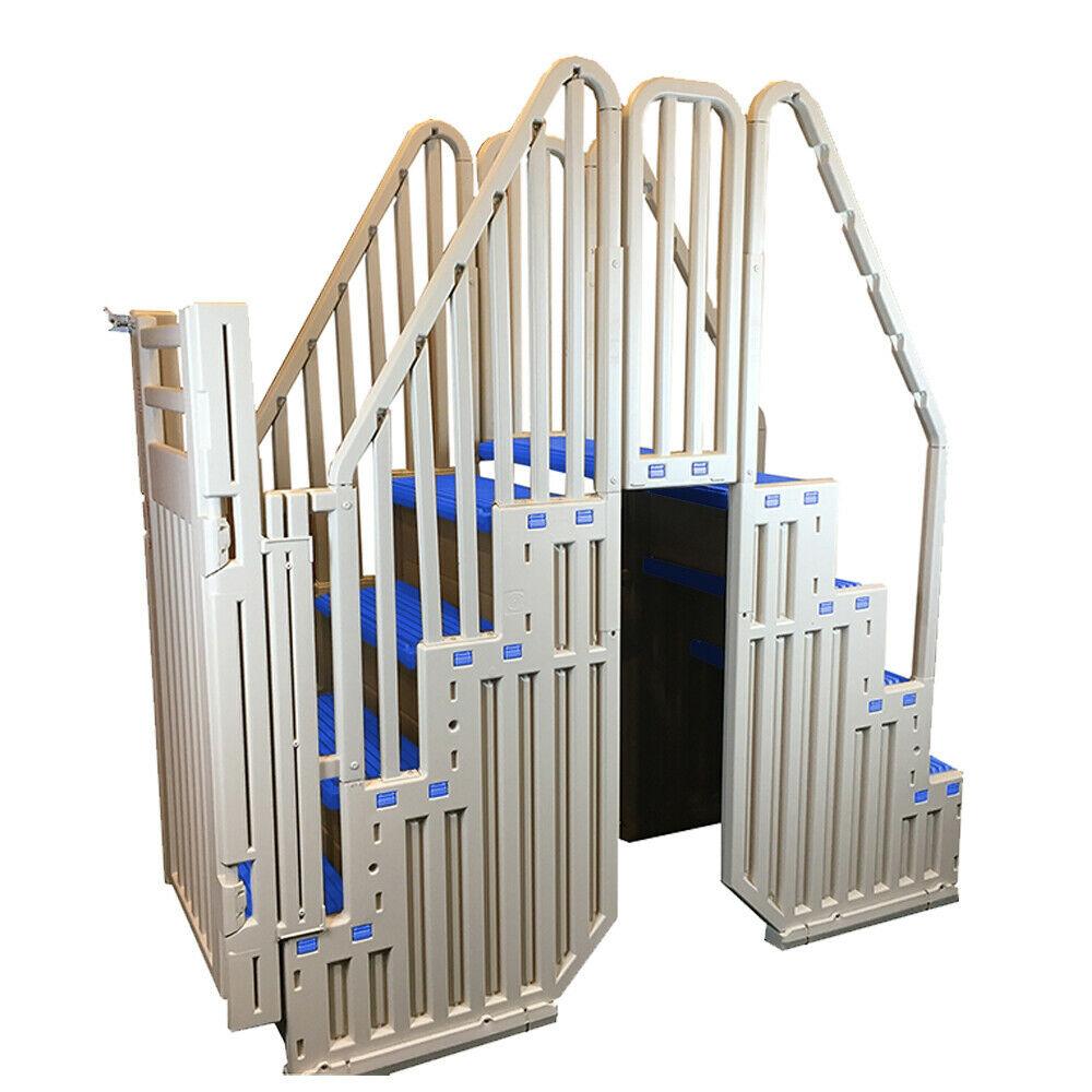 2025 Confer Plastics Above Ground Pool System, Warm Gray, with Blue Steps & Closure