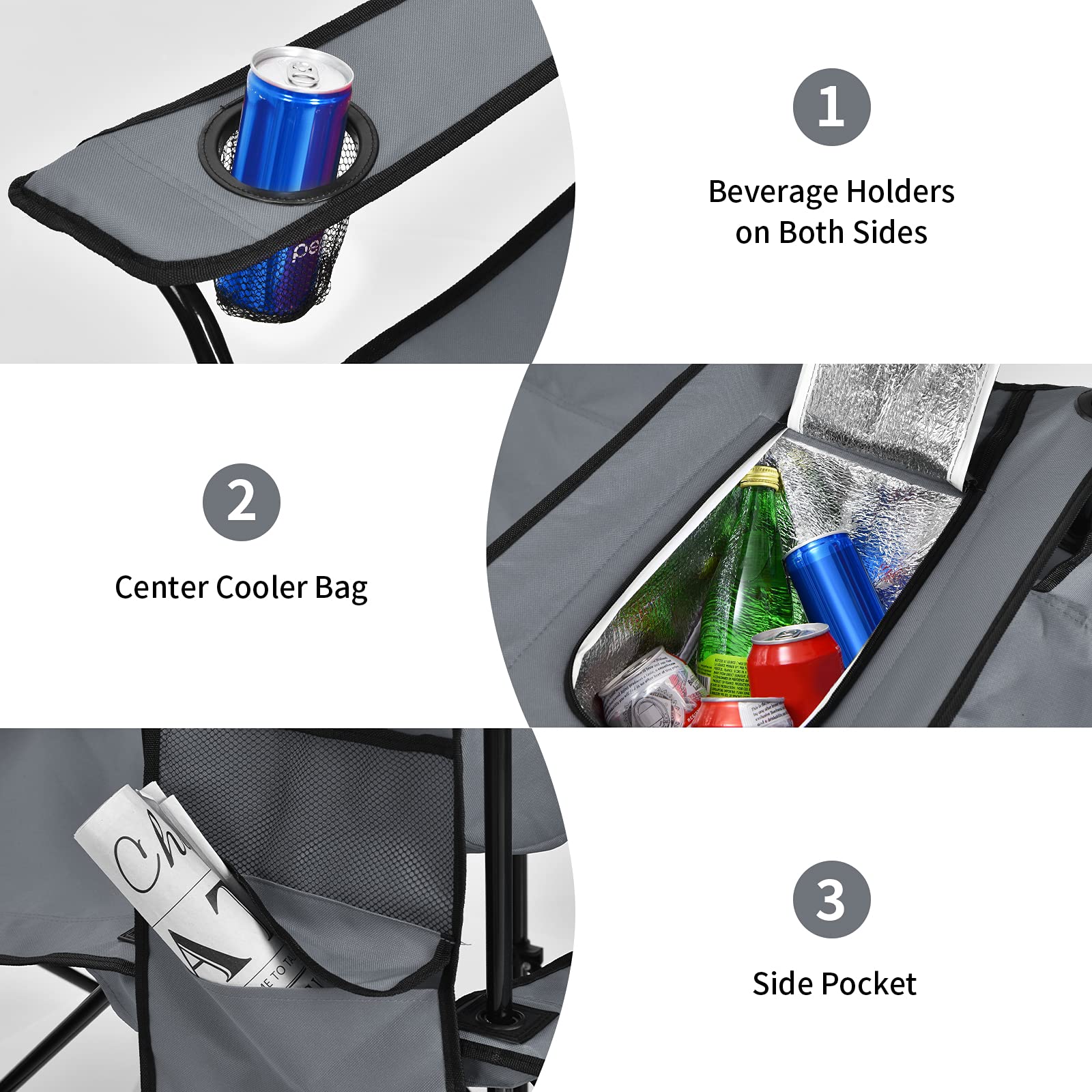 2025 Double Folding Picnic Chairs Umbrella Mini Table Beverage Holder Carrying Bag