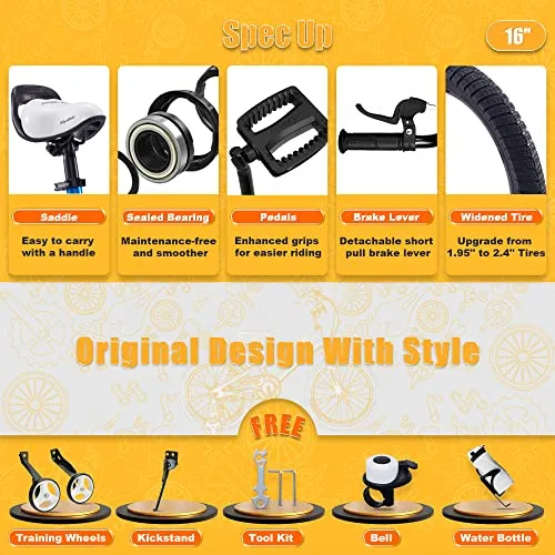 Royalbaby Kids Bike Freestyle BMX Bicycle with Training Wheels Kickstand