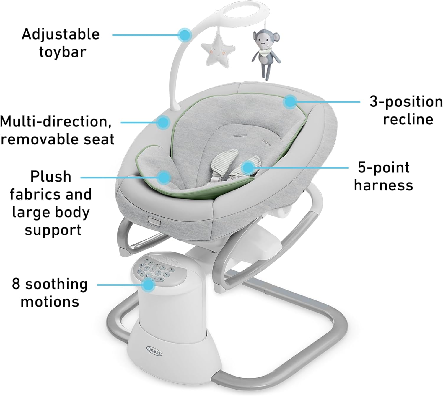 Soothe My Way with Removable Rocker, Madden - Versatile Baby Swing & Portable Rocker