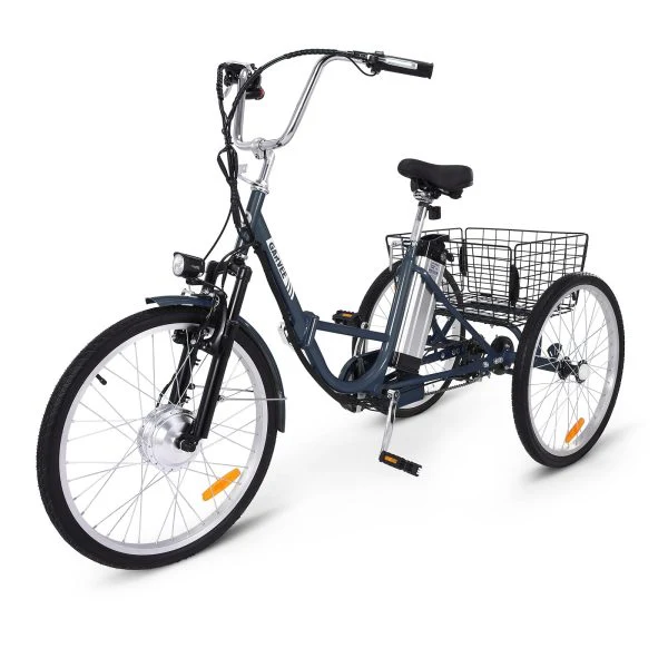 Electric Tricycle for Adults, 7 Speeds Folding Electric Trike, 24 Inch 3 Wheel Motorized Bicycle w/ 36V 10Ah Removable Battery, E Trikes with Large Basket, 330 Loading Capacity, 250W Motor, Gray