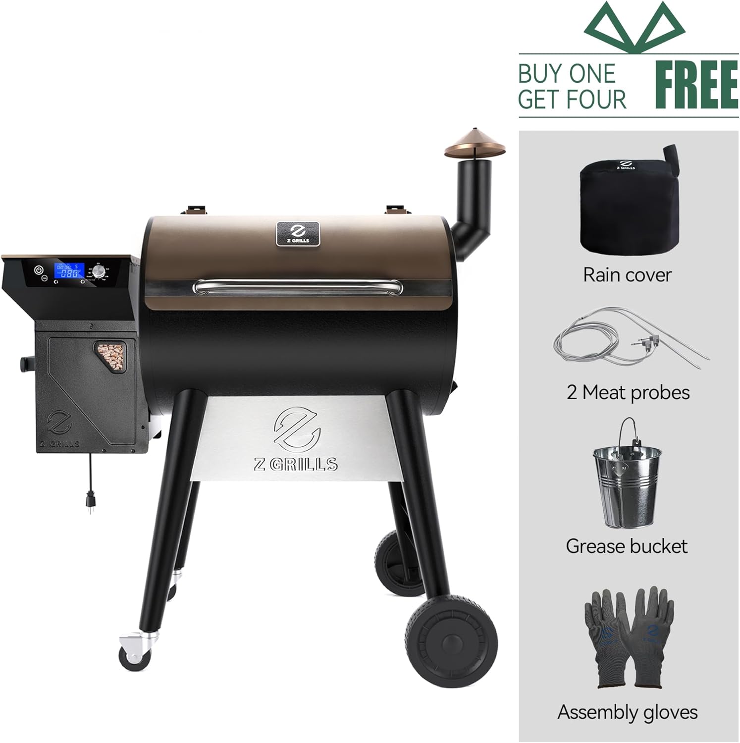 Z GRILLS Wood Pellet Grill Smoker with 552 Cooking Area & Front Shelf for Outdoor BBQ, Smoke, Bake and Roast, 550C