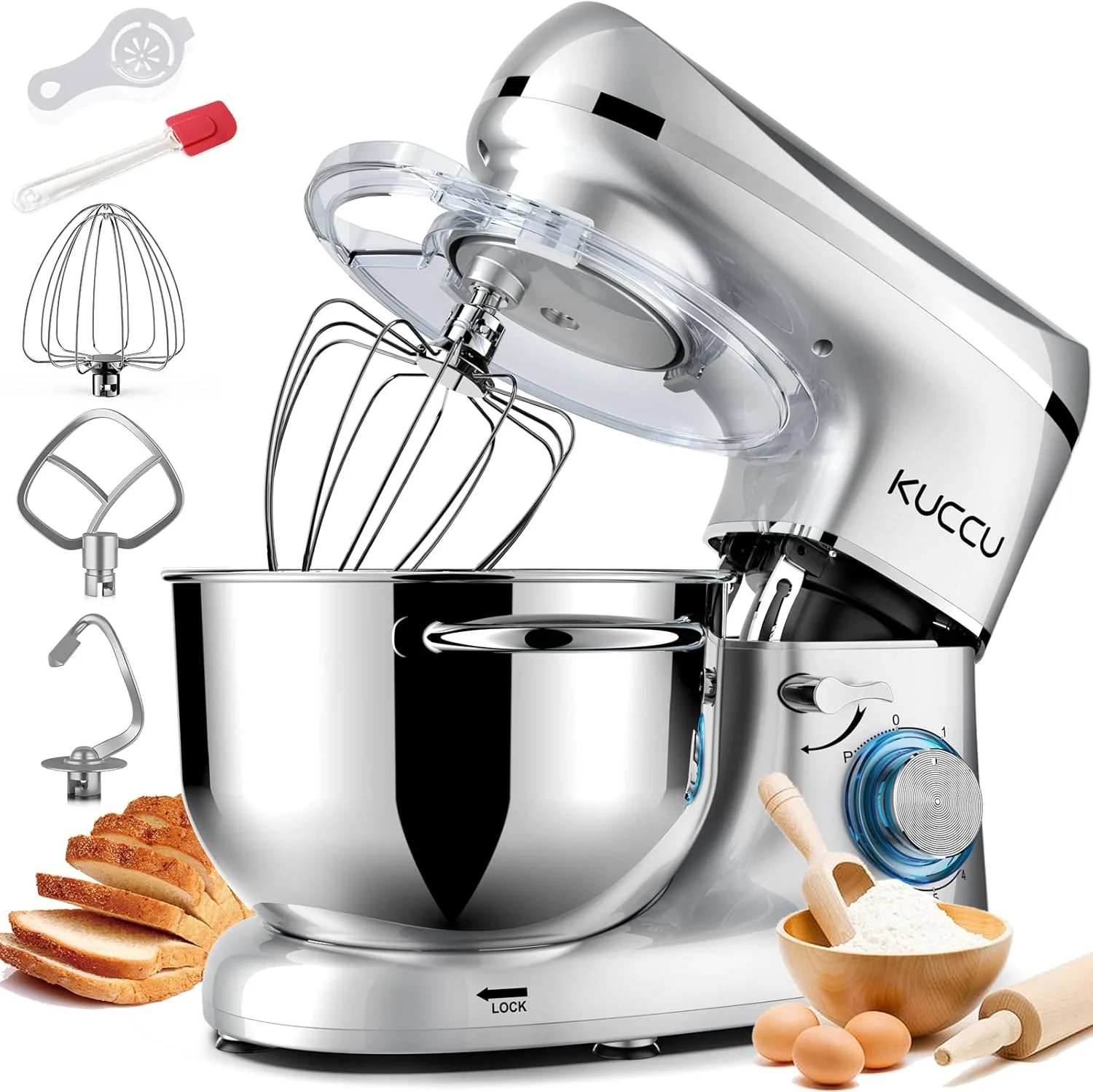 Stand Mixer 6.5 Qt 660W 6-Speed Tilt-Head Food Dough Mixer, Kitchen Electric Mixer with Stainless Steel Bowl,Dough Hook,Whisk, Beater, Egg white separator