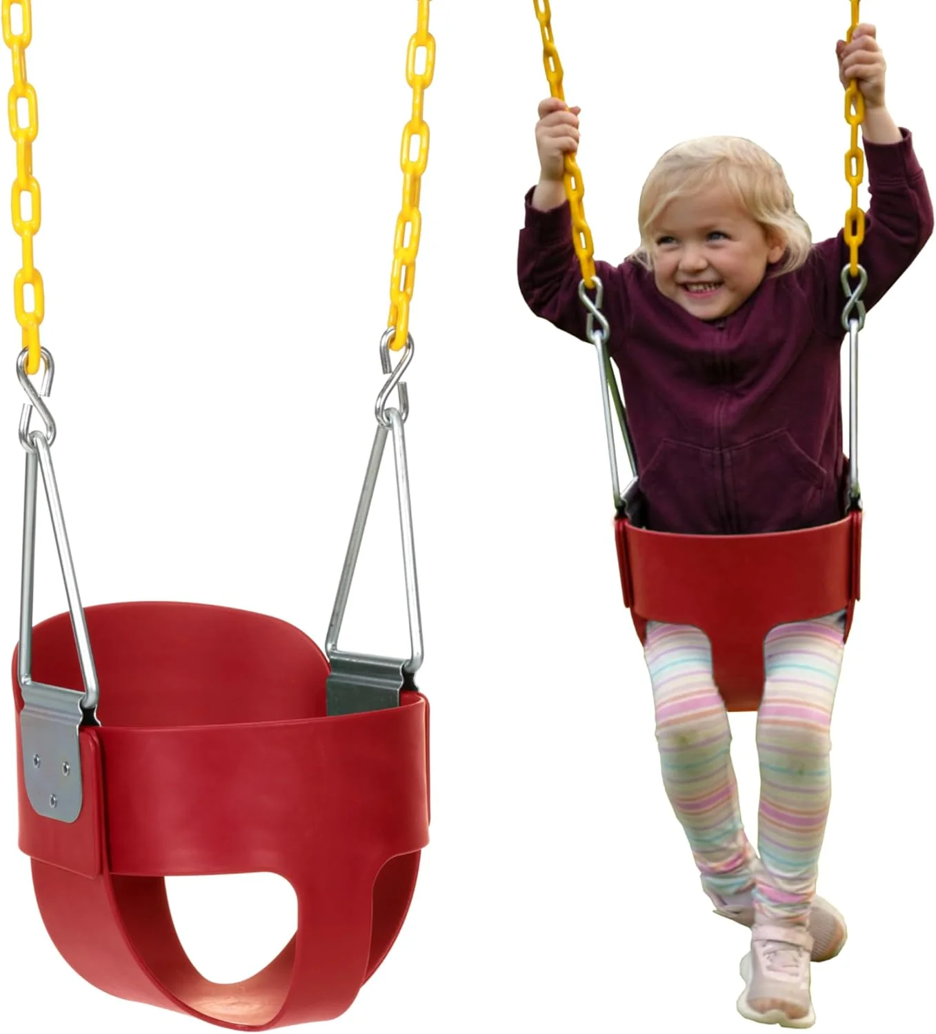 Heavy-Duty High Back Full Bucket Toddler Swing Seat | Coated Swing Chains Fully Assembled | Green Swing Set Accessory