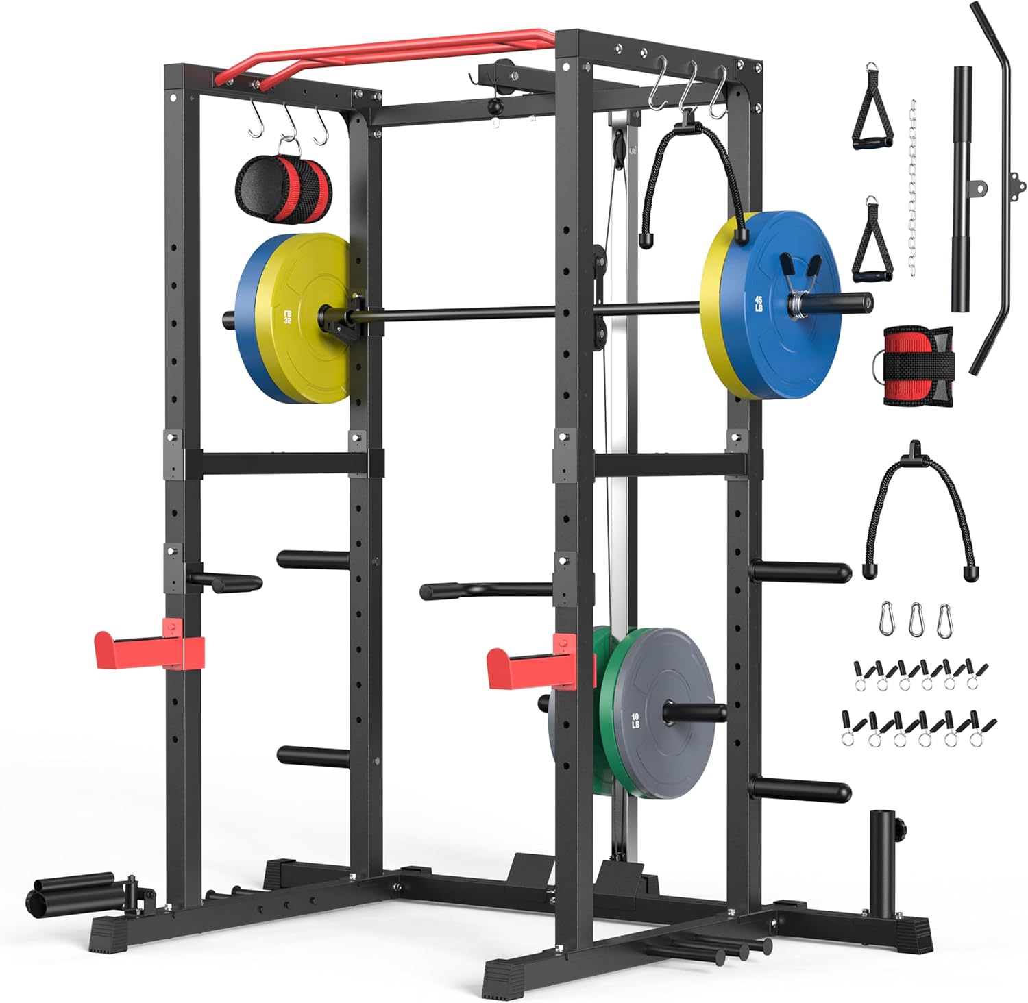 Sportsroyals Power Cage,1600lbs Multi-Function Power Rack with Adjustable Cable Crossover System and More Training Attachment, Weight Cage for Home Gym