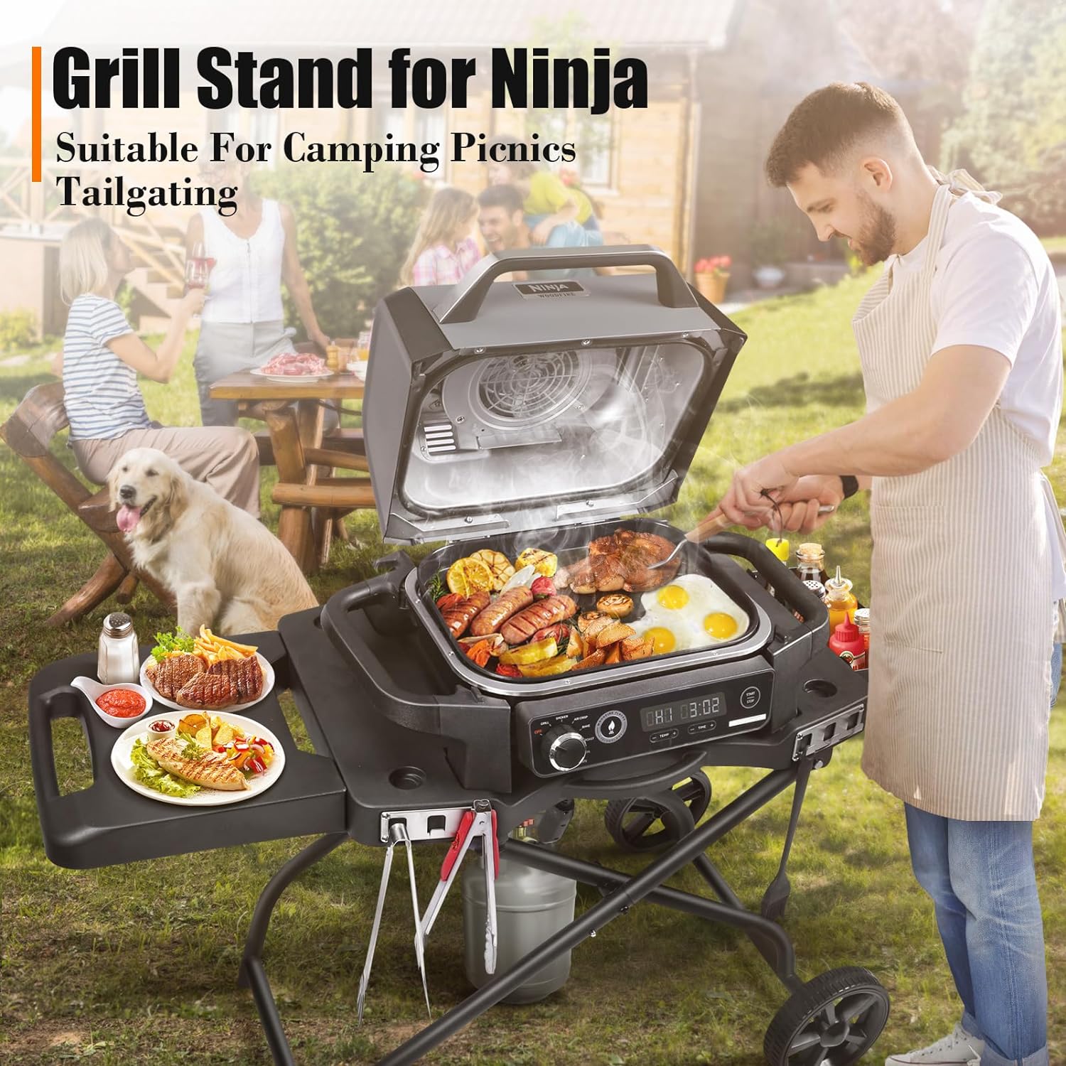 2025 Collapsible Grill Stand for Ninja Woodfire Grill, Traeger, Pit Boss, and 22