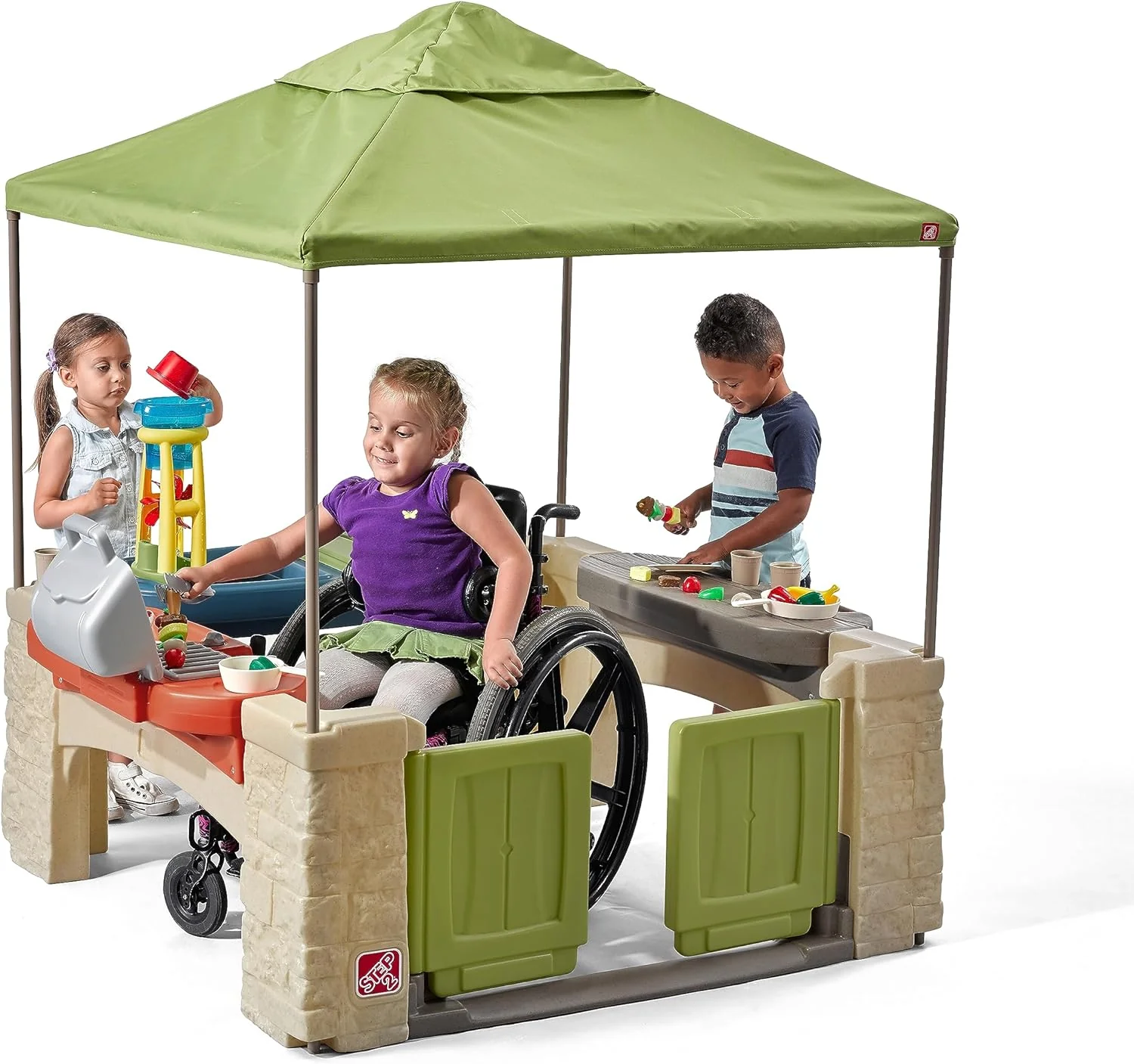 2025 All-round play patio with canopy, kids indoor and outdoor kitchen play set