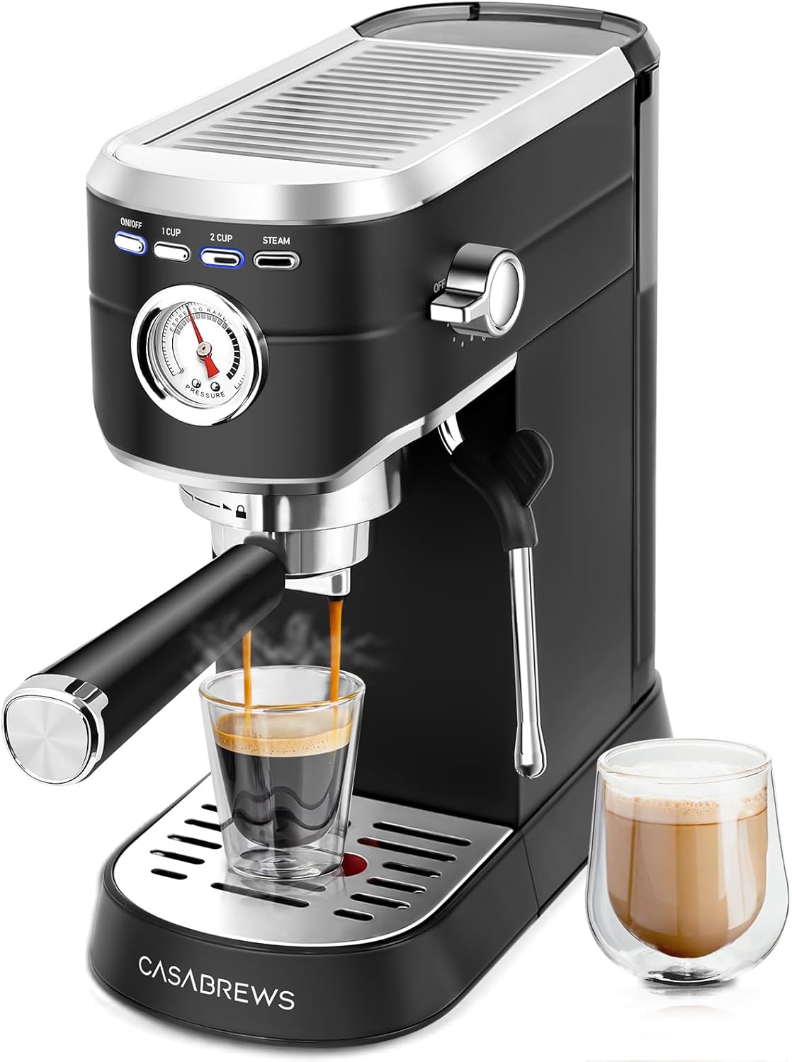 Espresso Machine 20 Bar, Compact Espresso Maker with Steam Milk Frother, Stainless Steel Coffee Machine with 34oz Removable Water Tank for Cappuccino, Latte, Silver