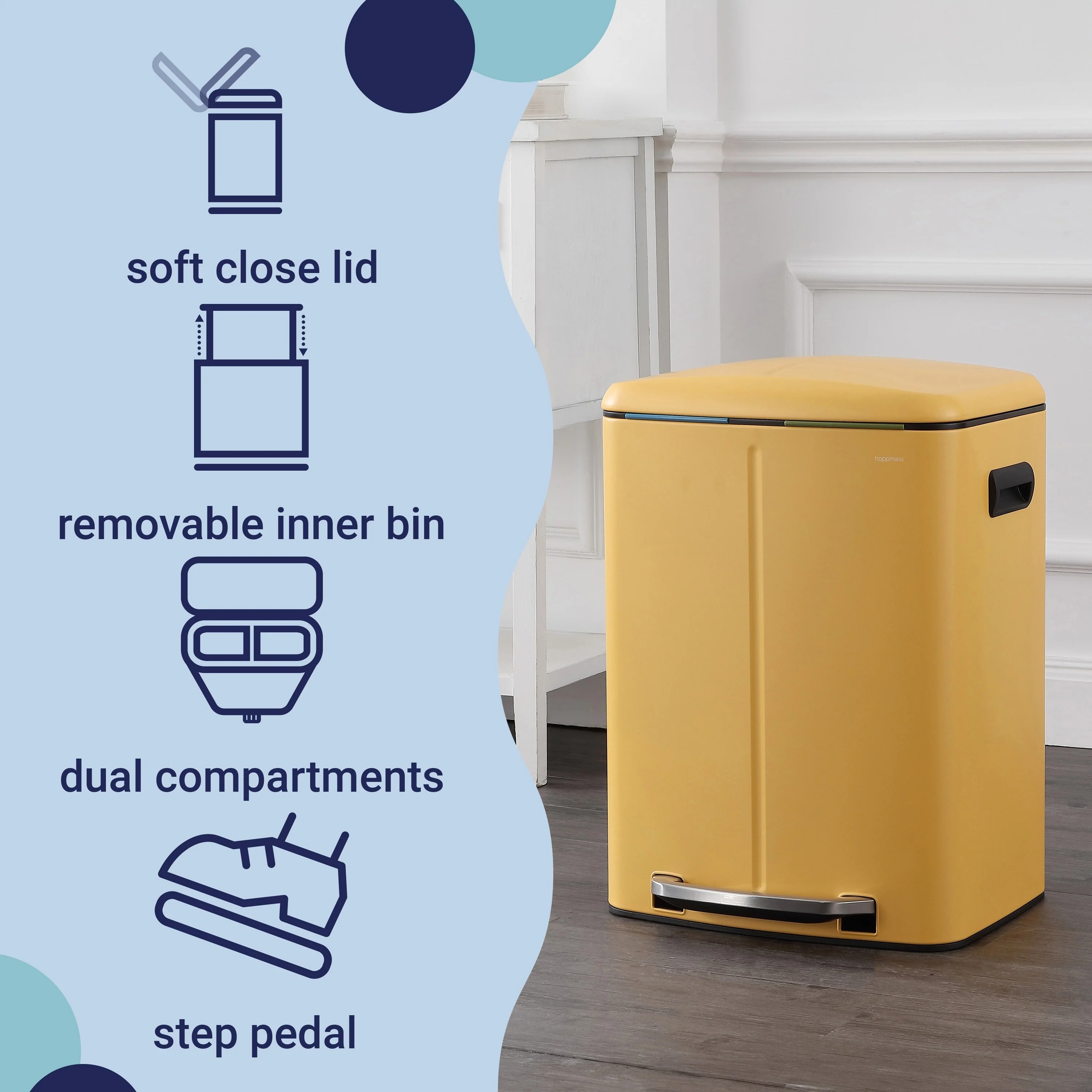 happimess 10.6-Gallon Double Bucket Trash Can with Soft Close Lid