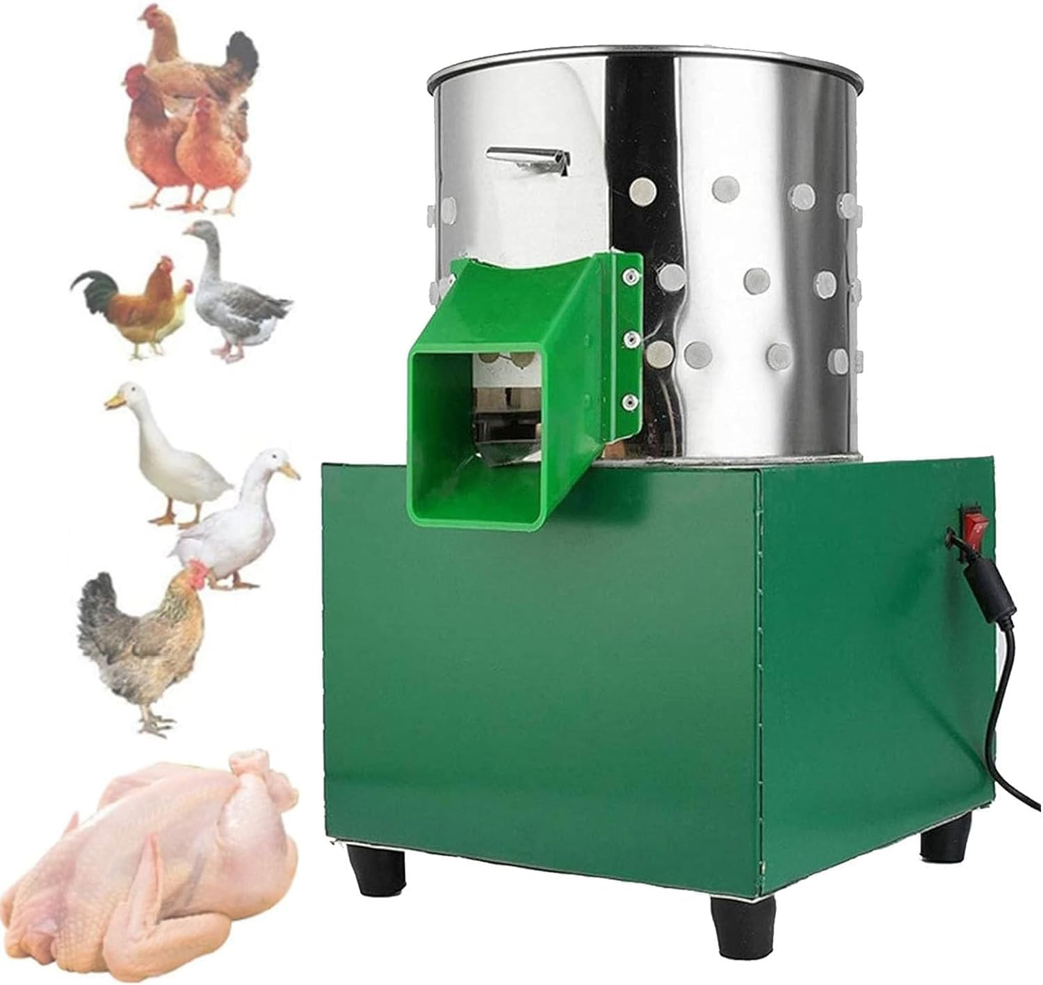 Chicken Plucker, Poultry De-featherer with 110 Rubber Fingers, 60W High-Efficiency Hair Plucking, Stainless Steel, for Duck Goosey Farm