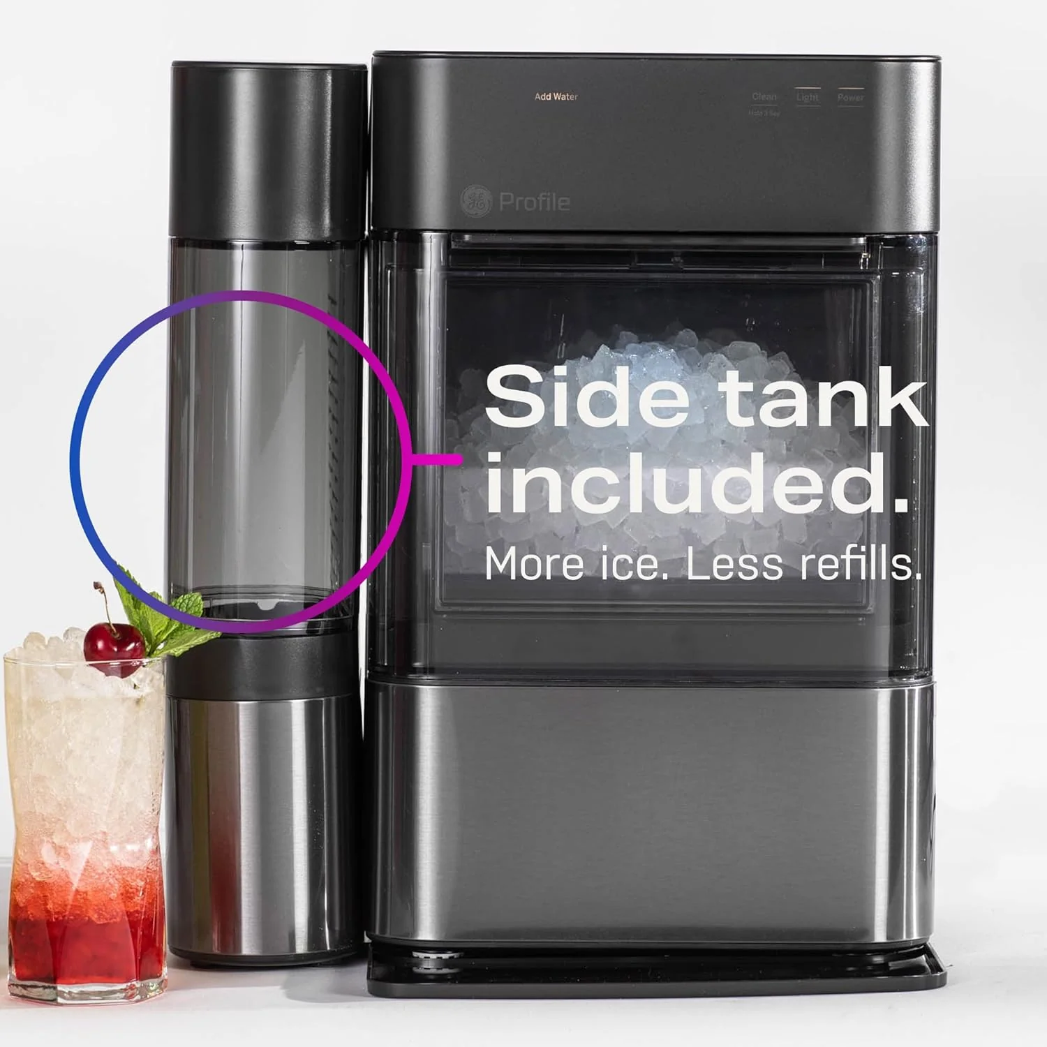 GE Profile Opal 2.0 with 0.75 Gallon Tank, Chewable Crunchable Countertop Nugget Ice Maker, Scoop included, 38 lbs in 24 hours, Pellet Ice Machine with WiFi & Smart Connected, Black Stainless Steel