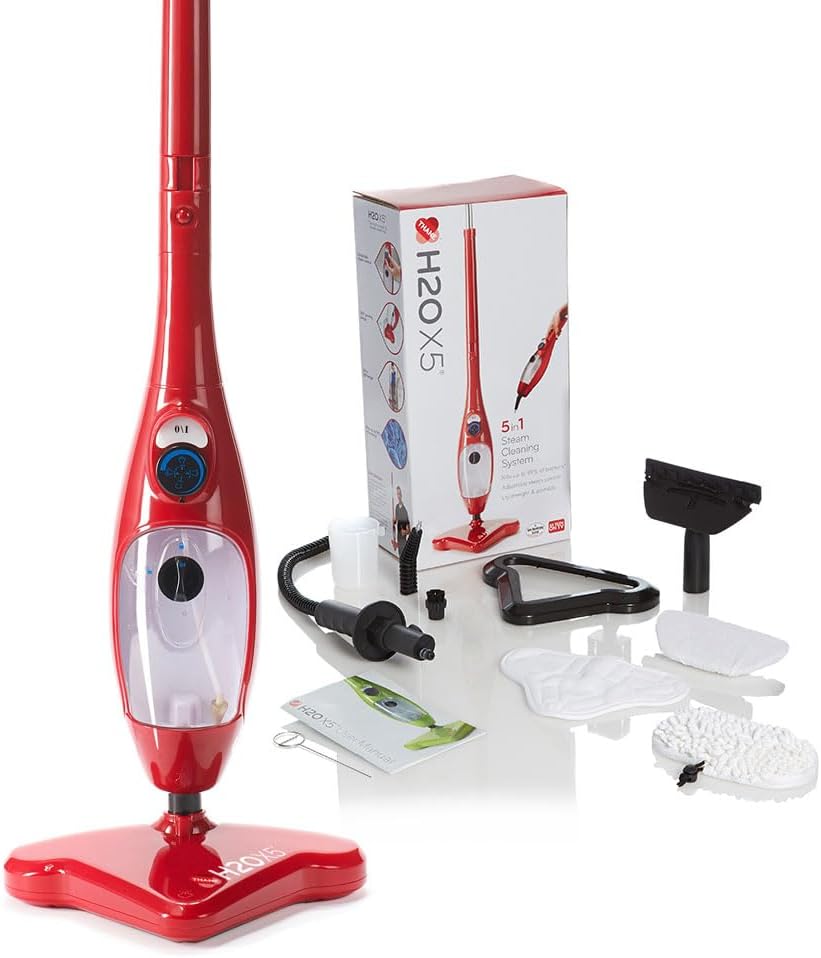 H2O X5+ Dampfwischer und Handdampfreiniger – Multifunktions und Mehrzwecksystem für Bden, Teppiche, Fenster, Polster, Küchen und Badezimmer (Schwarz)