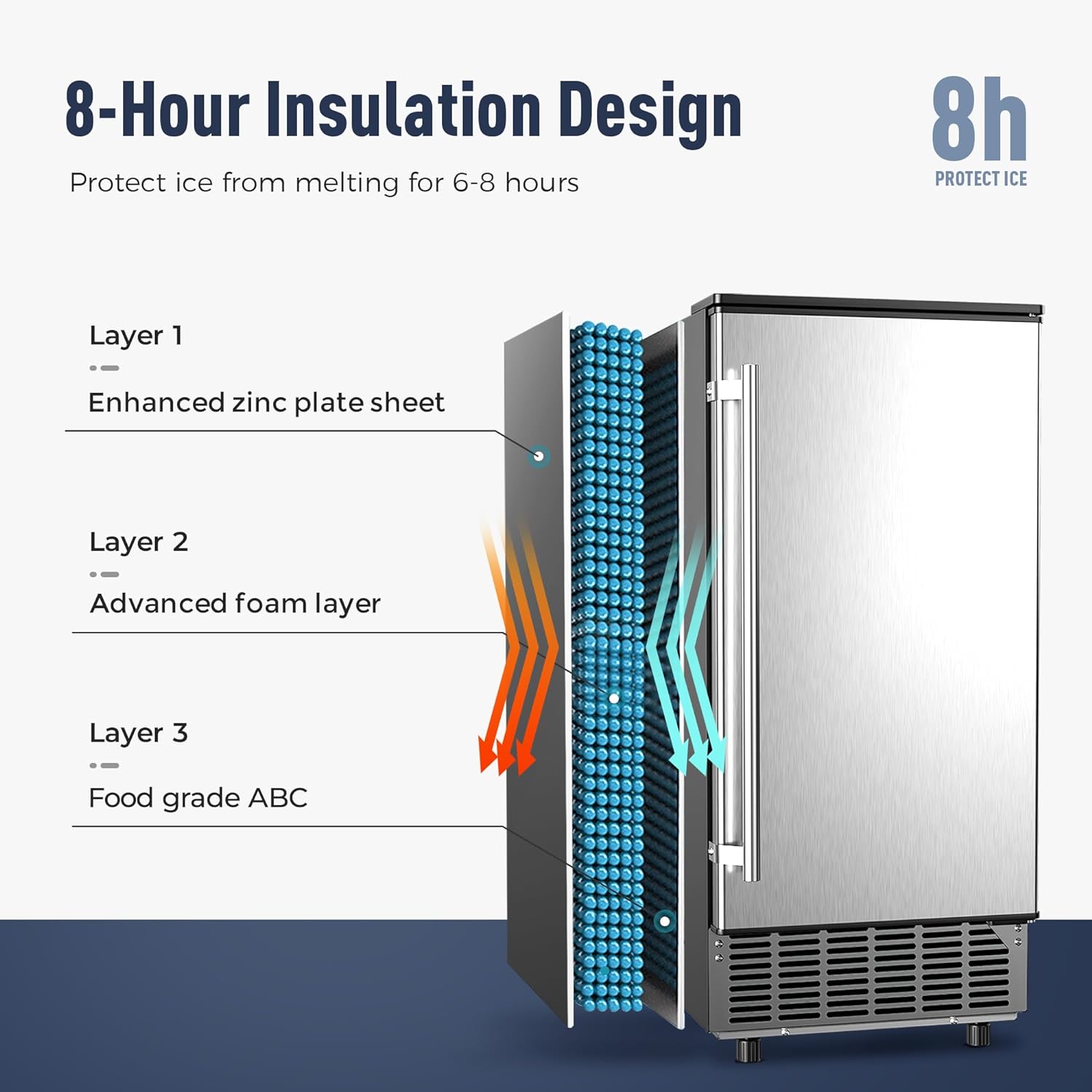 Commercial Under Counter Ice Maker Machine, 80Lbs/Day with 24lbs Ice Storage, Built-in Drain Pump/Automatic Cleaning/Timing Setting/Smart LCD Panel, Ideal for Both Home and Commercial Use