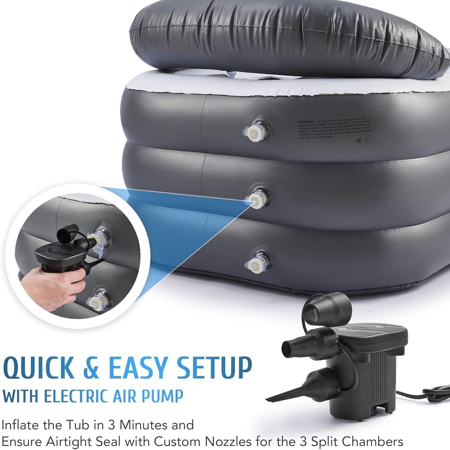 Inflatable Adult Bath Tub, Free-Standing Blow Up Bathtub with Foldable Portable Feature for Adult Spa with Electric Air Pump (High-Density PVC)