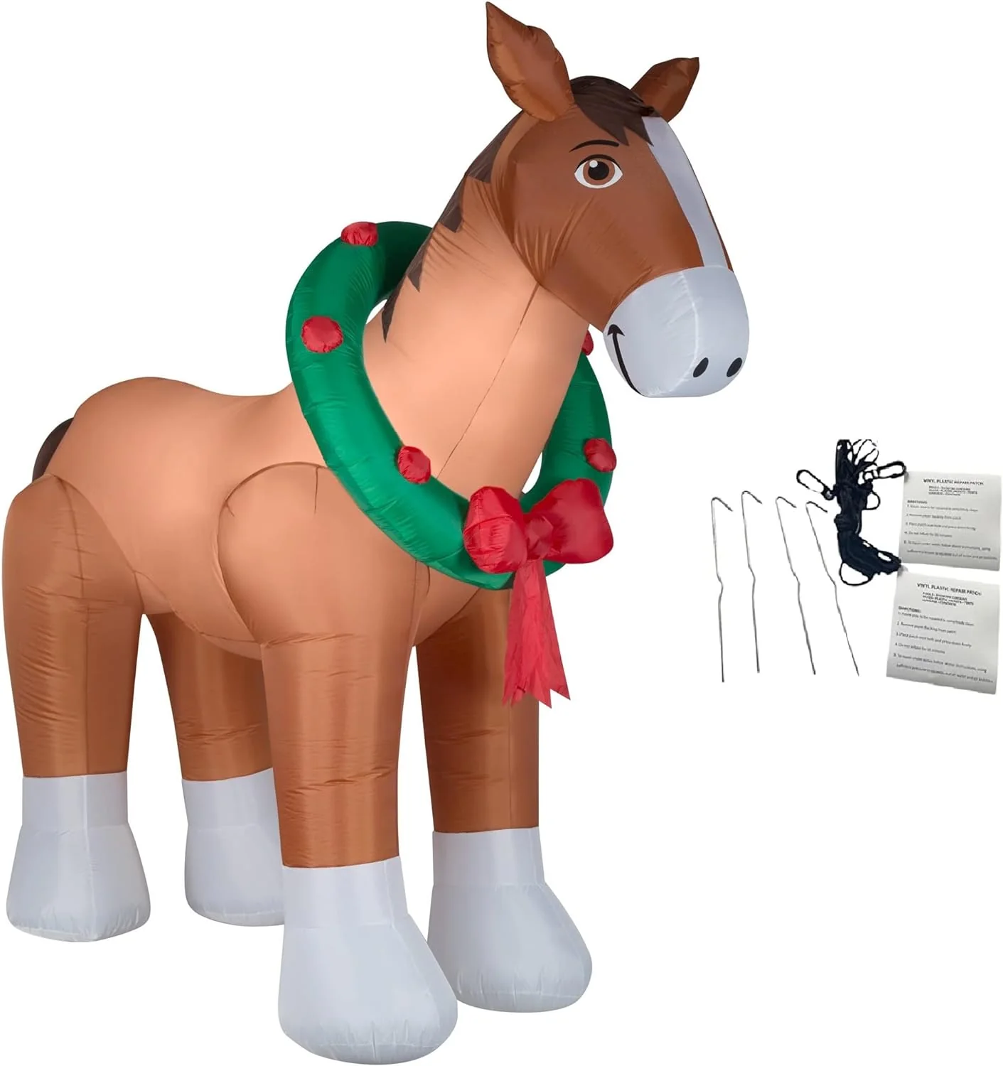 2025 Christmas Inflatables Clydesdale Horse Holiday Inflatable, 9 Foot Wide and Lights Up, Comes with Tether Stakes, Rope, Power Supply and Two Bonus Repair Patches Brown MTR-17148