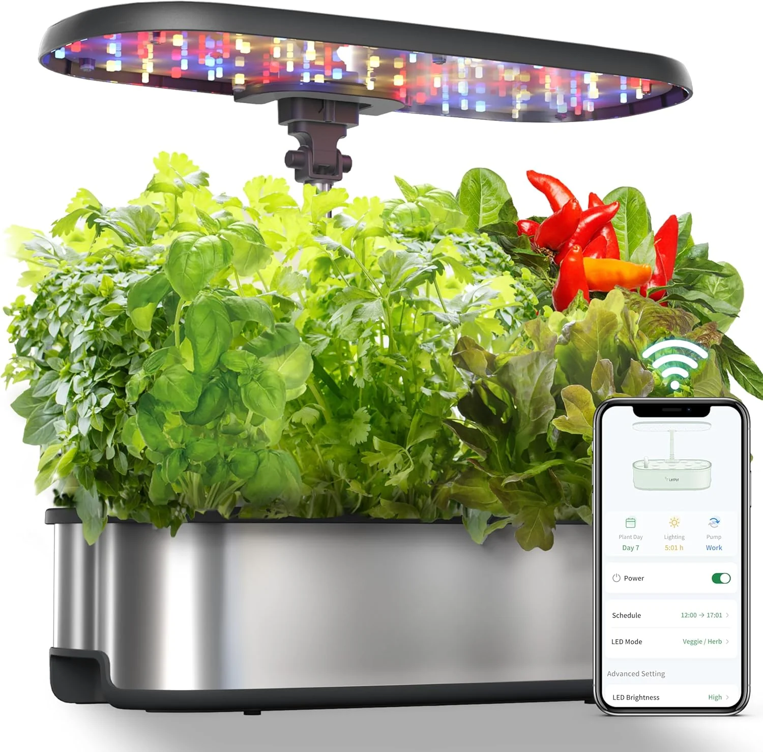LPH-SE Hydroponics Growing System, 12 Pods Smart Herb Garden Kit Indoor, Indoor Garden, APP & WiFi Controlled, with 24W Growing LED, 5.5L Water Tank, Pump System, Automatic Timer