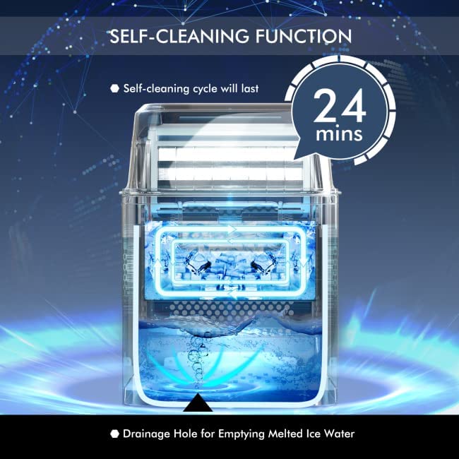 Countertop Ice Maker Machine, 45 Lbs/24H, 24 Pcs/13 Mins, 2 Ways to Add Water