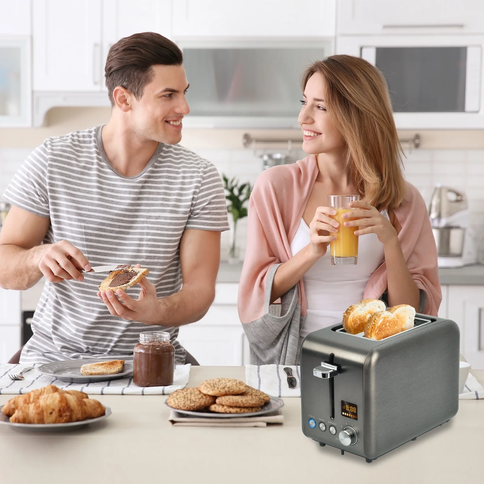 SEEDEEM Toaster 2 Slice, Stainless Steel Toaster with LCD Display