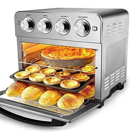 Geek Chef Air Fryer Toaster Oven, 6 Slice 24QT Convection Airfryer Countertop Oven, Roast, Bake, Broil, Reheat, Fry Oil-Free, Cooking Accessories Included, Stainless Steel, Silver, 1700W