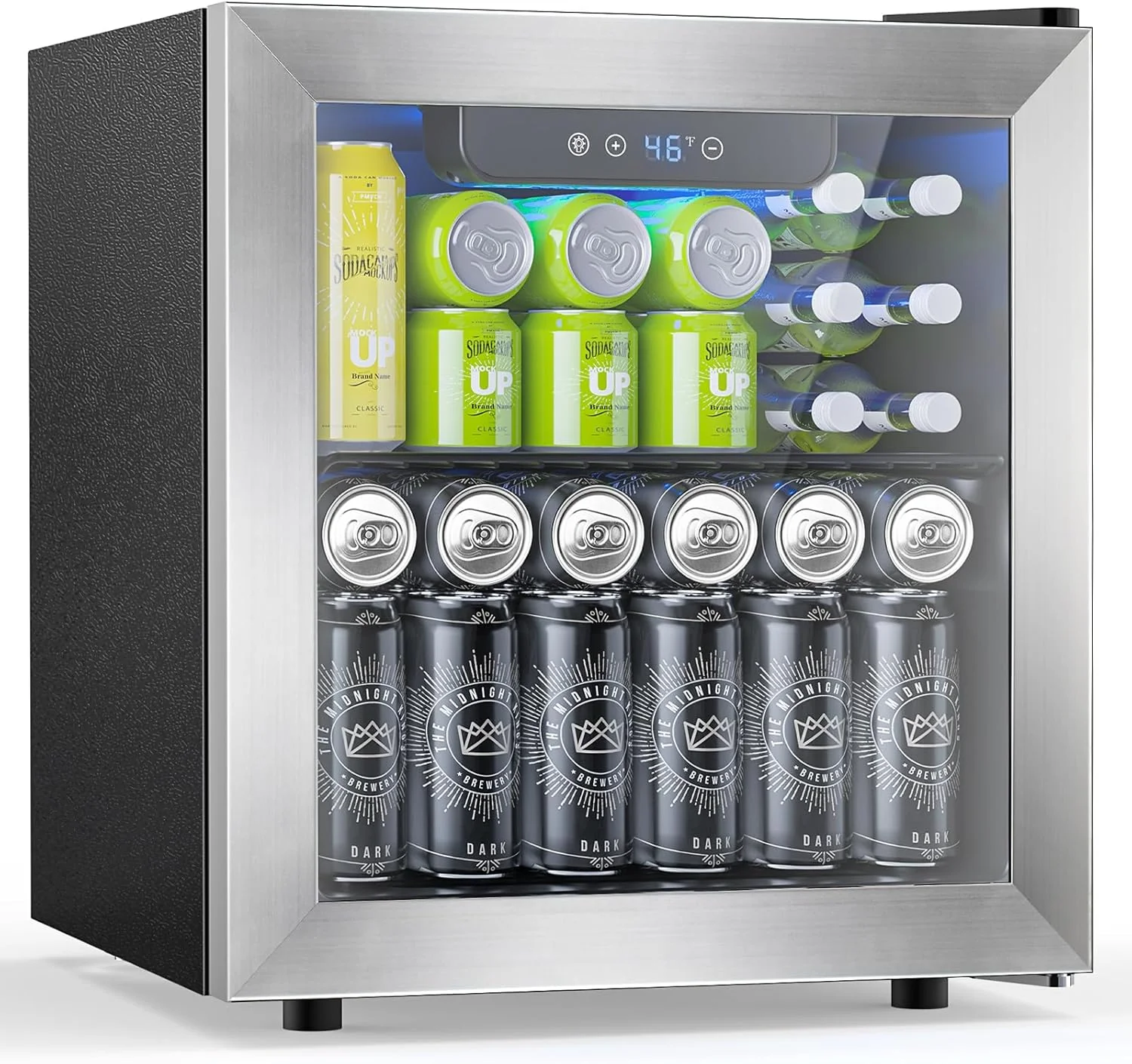 48 Can Beverage Refrigerator 12 Bottle Wine Cooler with Stainless Steel Glass Door