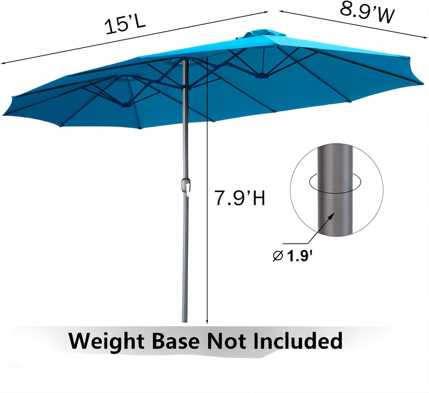 15ft Patio Umbrella with Solar Lights, Large Double Umbrella Outdoor, Rectangle 180''x106'' Umbrellas with 156 PCS LED Lights and Crank Handle for Backyard Deck Pool Shade in Black(1.9