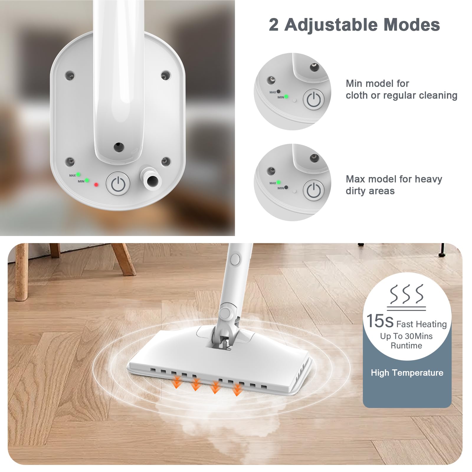 ACHTFACH 6 in 1 Rotated Steam Mop Cleaner with 2 Microfiber Pads