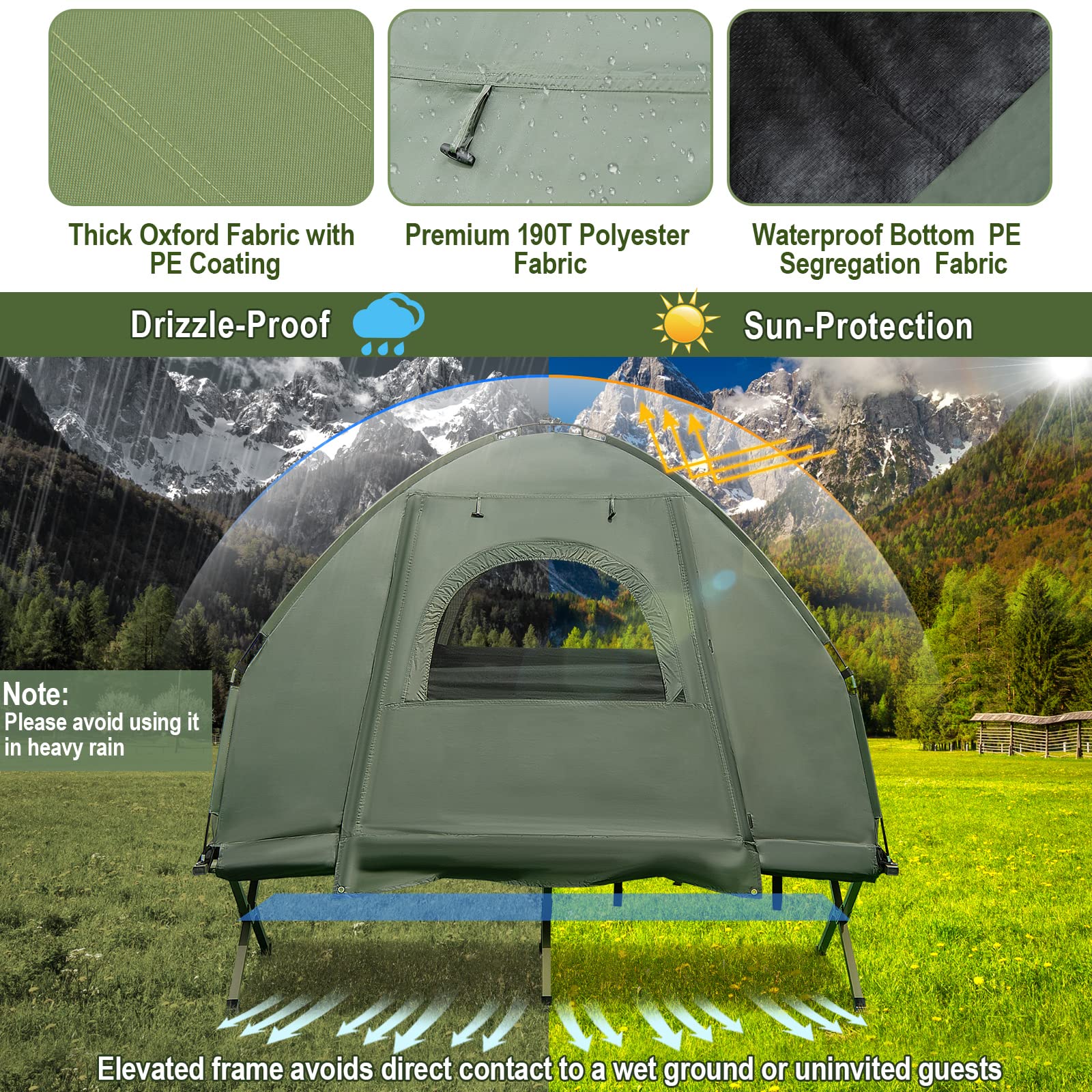 Camping Tent Cot, 5-in-1 Folding Camping Bed with Air Mattress, Pillow, Sleeping Bag