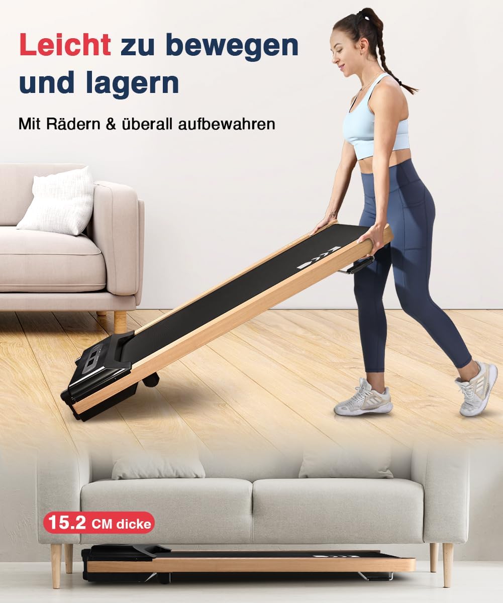 Redliro Walking Pad, Holz Laufband für Zuhause mit Fernbedienung, Kompaktes und leises Laufband Schreibtisch für Zuhause/Büro keine Installation 1-6km/h