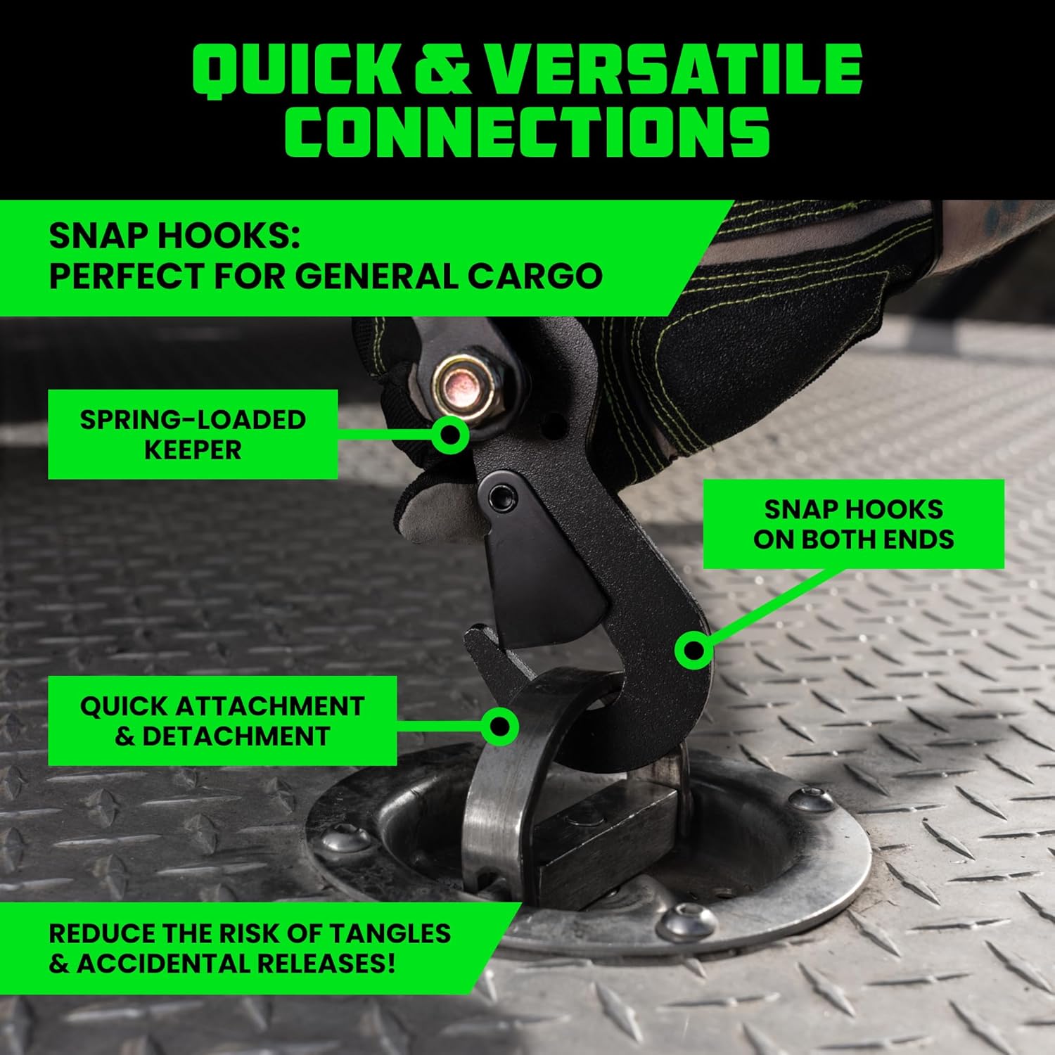 Car Tie Down Straps for Trailers with Flat Hooks (4-Pack) - 2 Inch x 8 Feet (10,000lb Break Strength) - Heavy Duty T-Handle Car Lasso Tire Straps for Trailer & UTV - Black