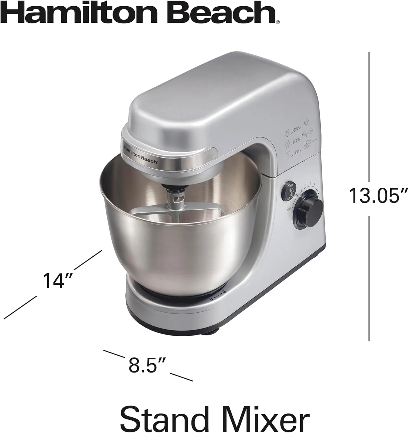 Hamilton Beach Electric Stand Mixer, 4 Quarts, Dough Hook, Flat Beater Attachments, Splash Guard 7 Speeds with Whisk, Black