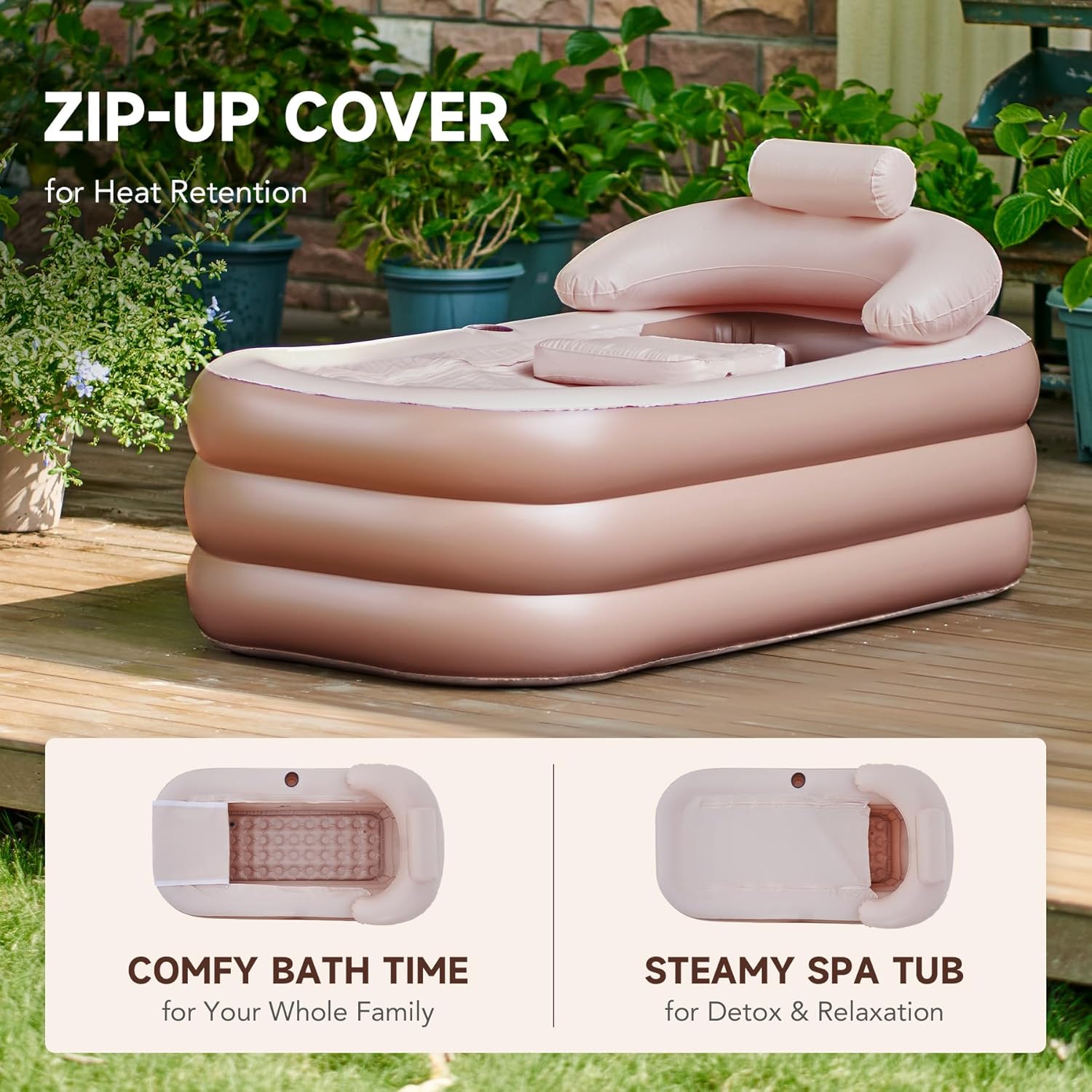 Inflatable Adult Bath Tub, Free-Standing Blow Up Bathtub with Foldable Portable Feature for Adult Spa with Electric Air Pump (High-Density PVC)