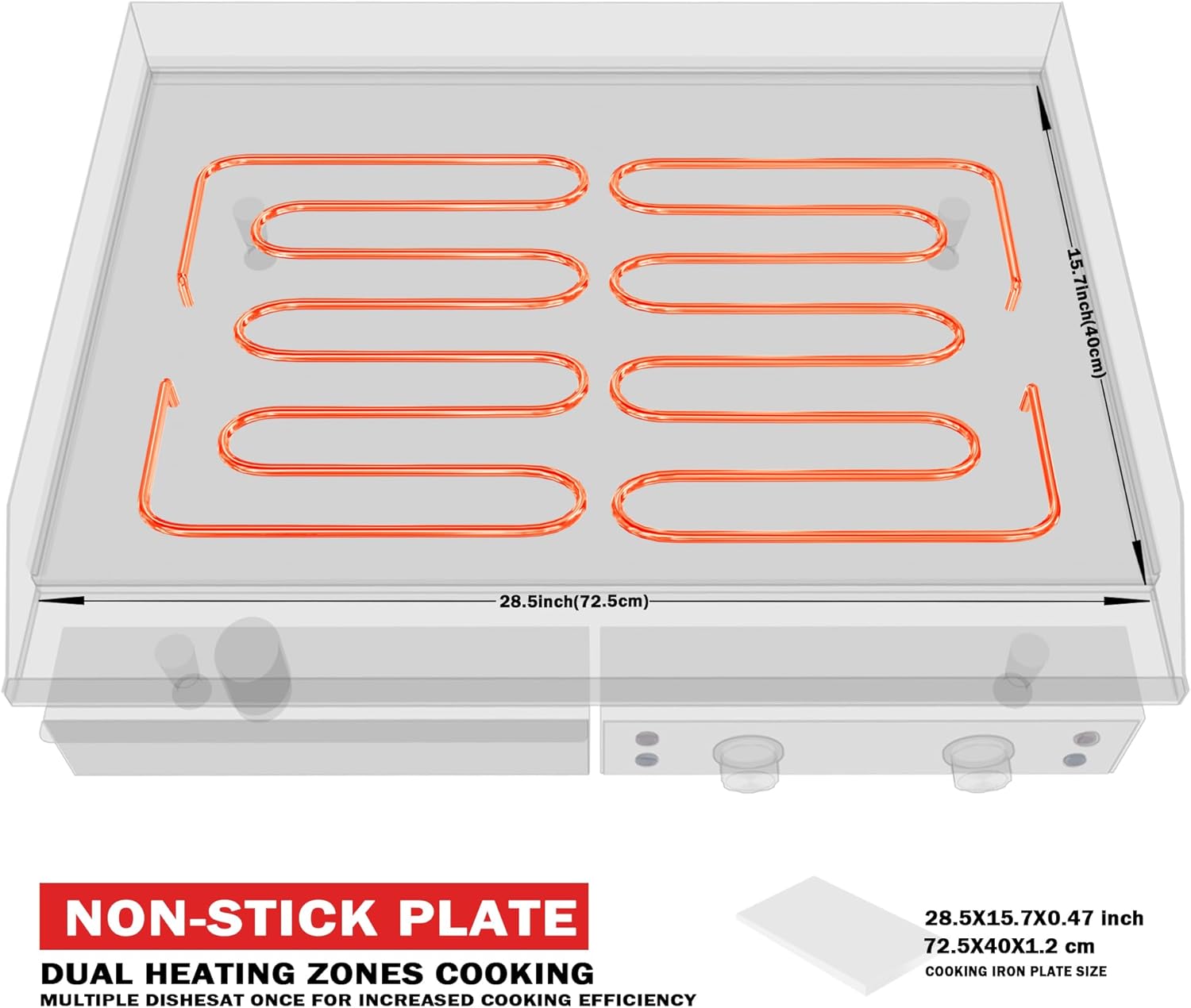 14 Inch Electric Griddle, Non-Stick Flat Top Grill Commercial Electric Countertop Griddles Stainless Steel Adjustable Temperature Control 90°F-575°F for Home or Restaurant Use