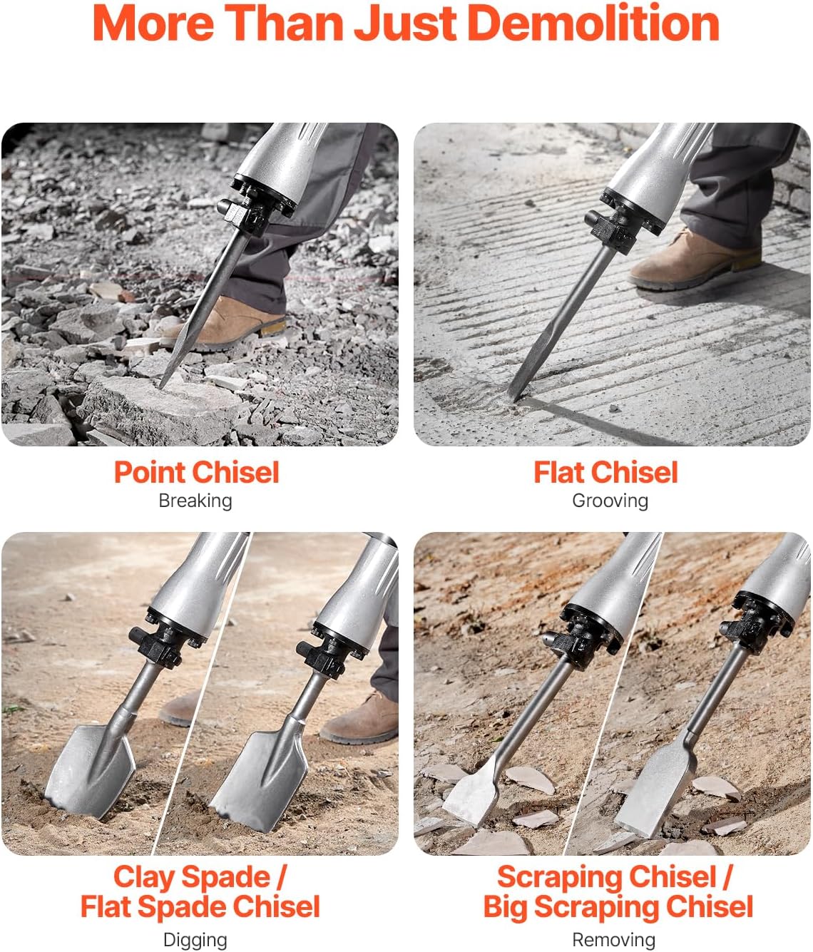 Demolition Jack Hammer, 1350 BPM Concrete Breaker 6pcs Chisels Bit Chipping with Case, 2200W Electric Jackhammer Heavy Duty, Black