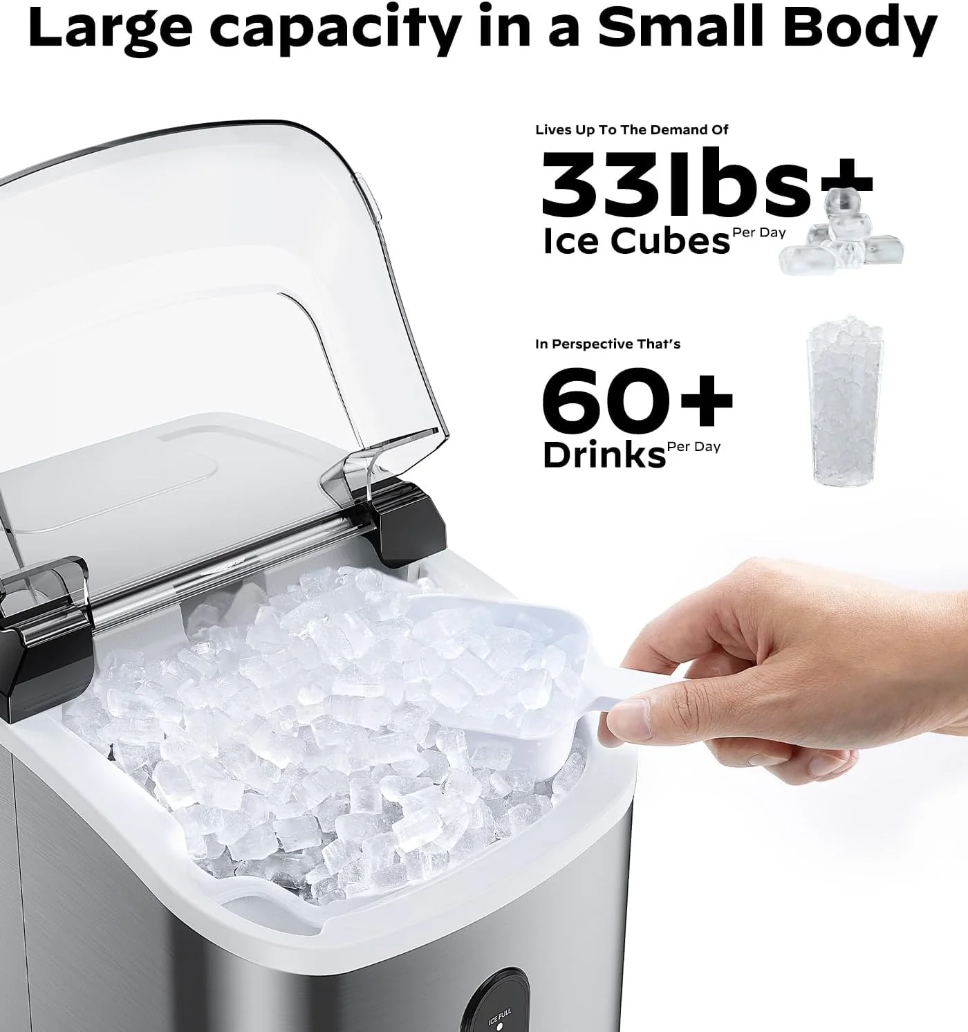 Nugget Ice Maker Countertop Pebble Ice Maker with Soft Chewable Ice