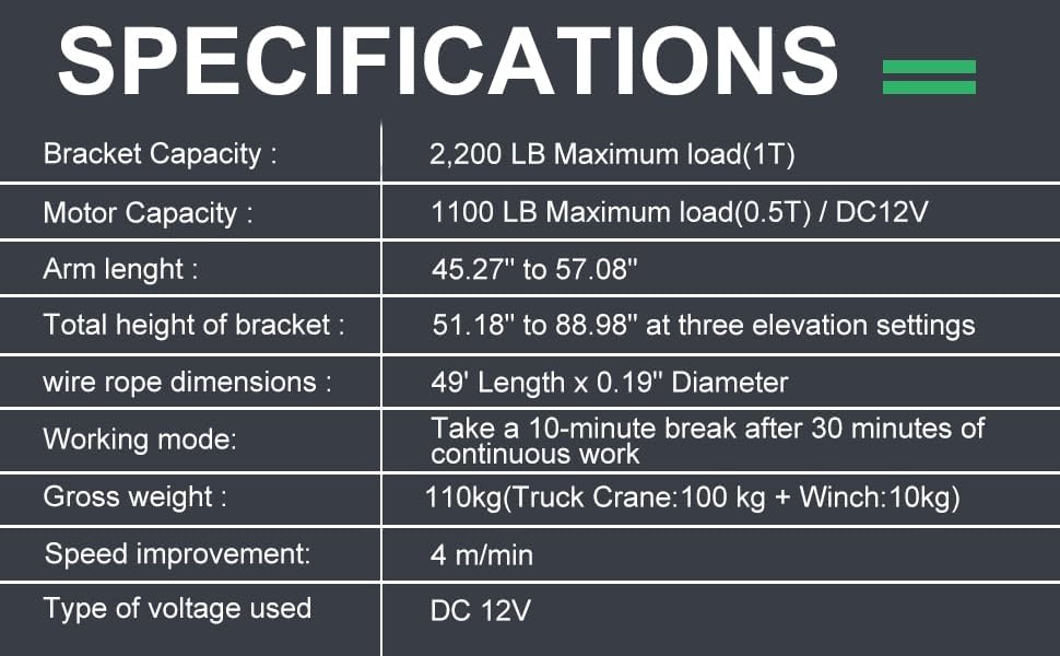Pismire Winch Versatile 0.5T Folding Truck-Mounted Bed Crane Hoist Lift Pickup with Electric Winch 3500 lb 12V, Painted Steel 1100 lb Pickup 360° Swivel Base