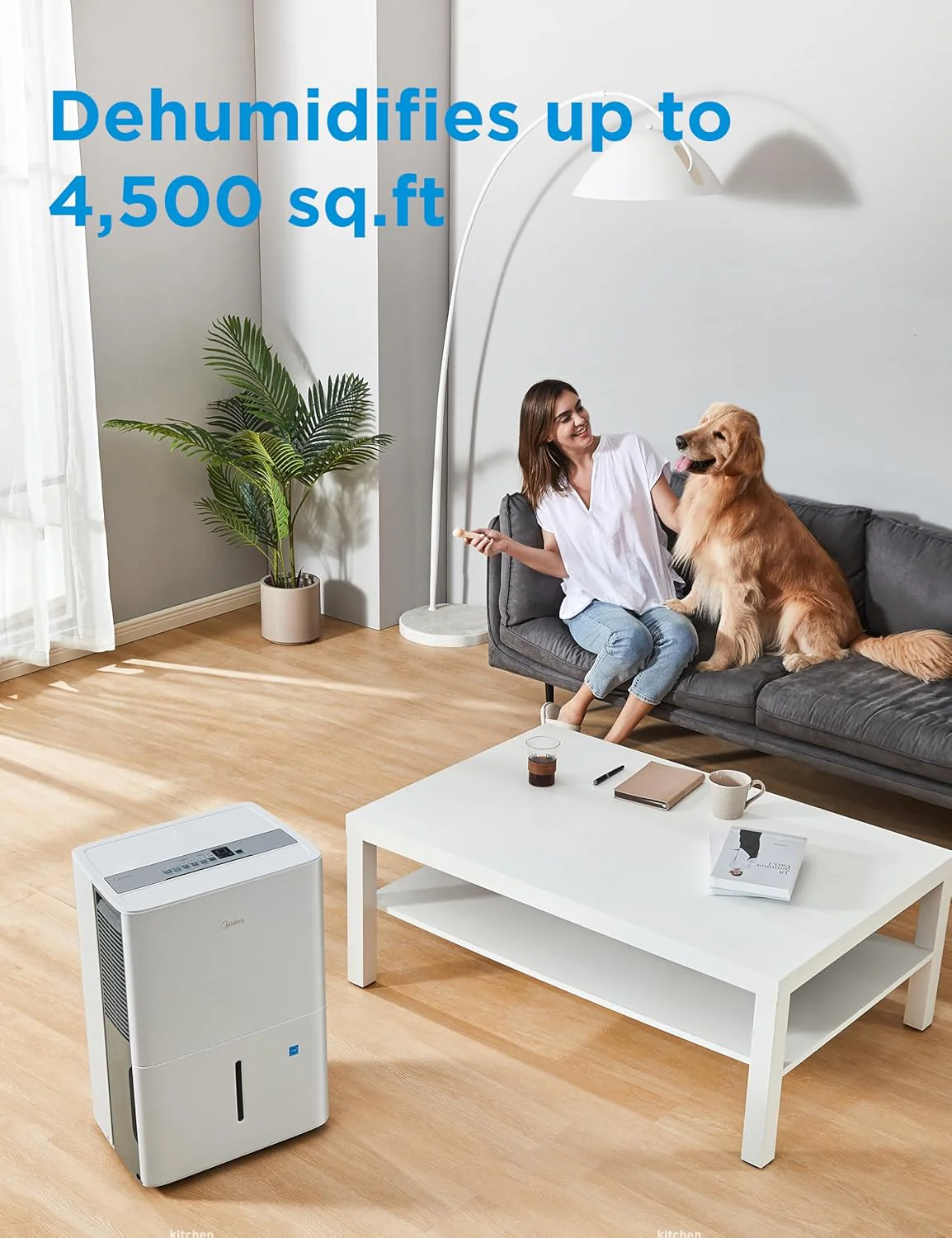 Midea 4,500 Sq. Ft. Dehumidifier With Pump Included, Energy Star Certified, 50 Pint - Ideal For Basements, Large & Medium Sized Rooms, And Bathrooms (White)