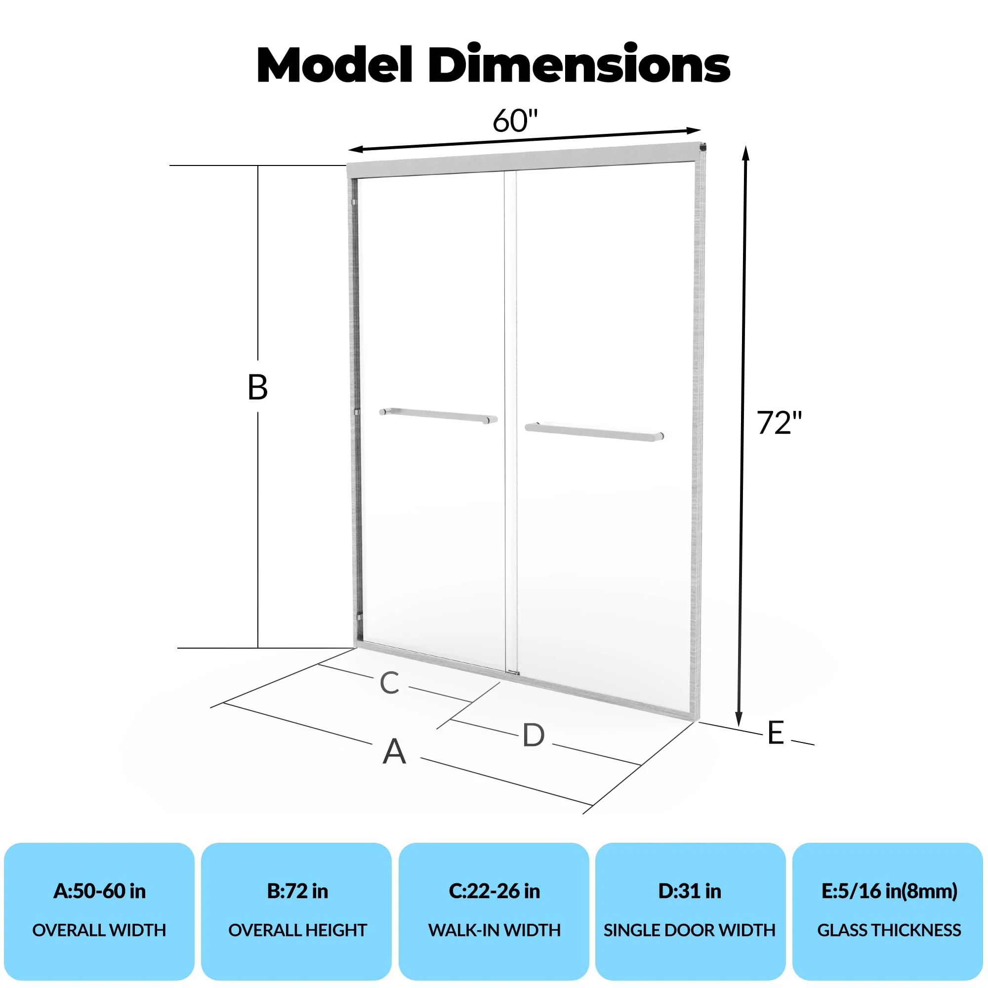 2025 Garvee Frameless Sliding Shower Door,56-60