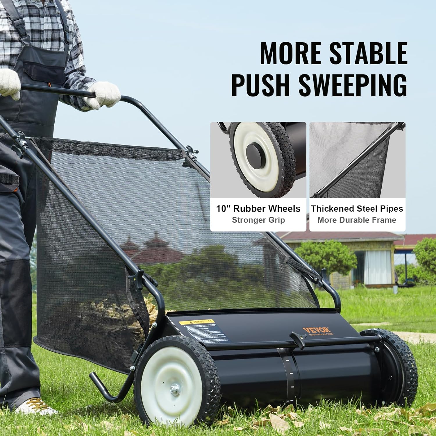2025 Heavy Duty Steel 26 Inch Collector Push Lawn Sweeper
