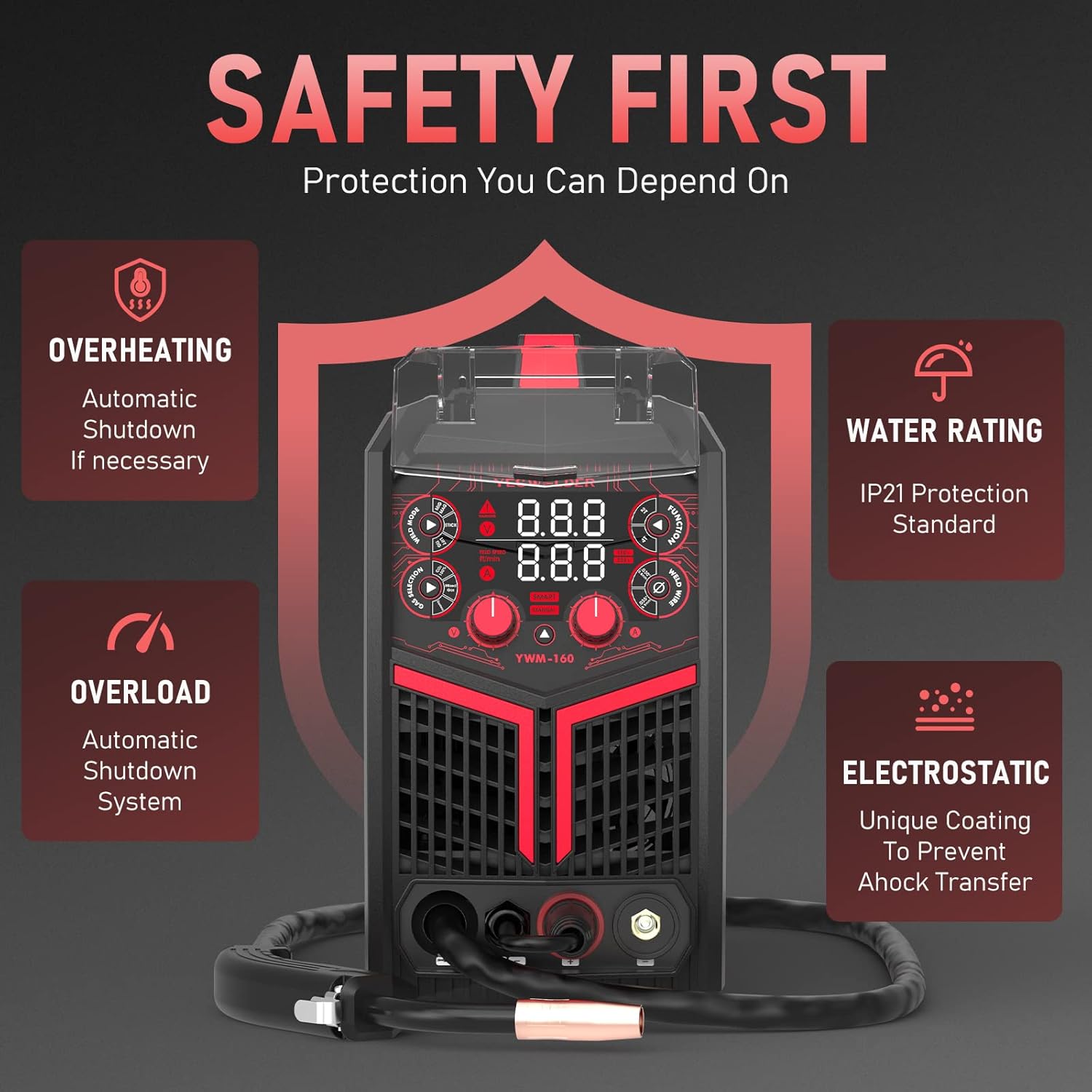 135Amp MIG Welder,110V Flux Core Welder Flux MIG/Lift TIG/Stick 3-in-1 Large LED Digital Display Welding Machine IGBT Inverter Welder FLUX-135PRO