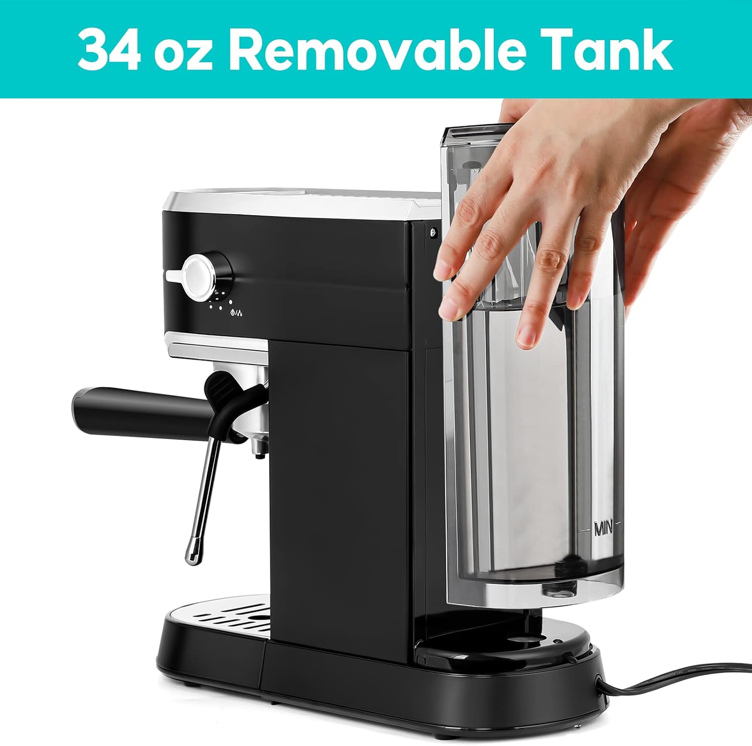 Espresso Machine 20 Bar, Compact Espresso Maker with Steam Milk Frother, Stainless Steel Coffee Machine with 34oz Removable Water Tank for Cappuccino, Latte, Silver