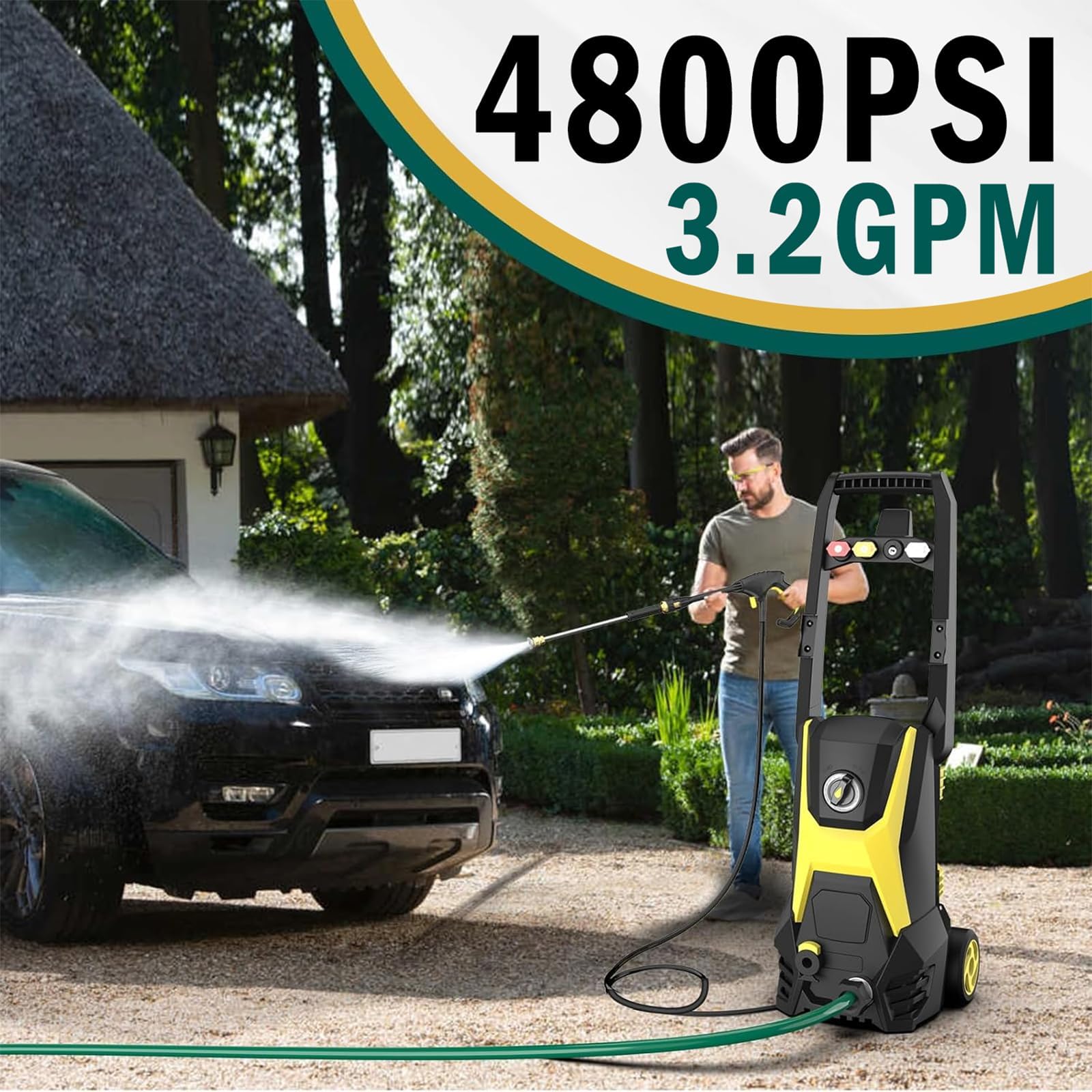 SEN-QII 4800PSI 3.2GPM Max Electric Pressure Washer with 20FT Hose and 35FT Cord