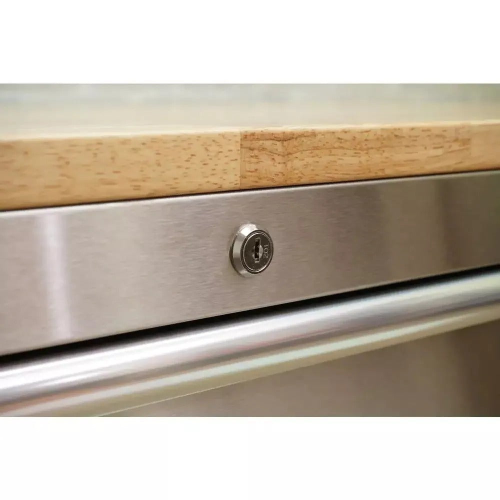 2025 72 in 18-Drawer 24 in. D Mobile Workbench with Solid Wood Top Stainless Steel