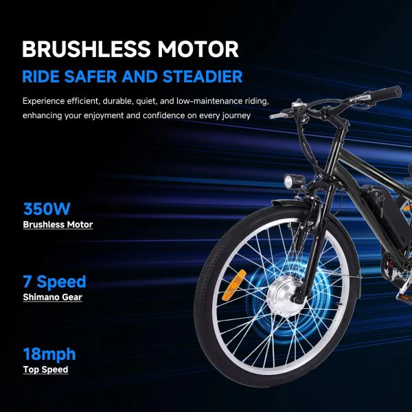 26 Inch Adult 3 Wheel Electric Tricycle with Basket, Fat Tires,7 Speeds,350W Powerful Motor, 36V 10Ah Removable Battery – Dark Gray