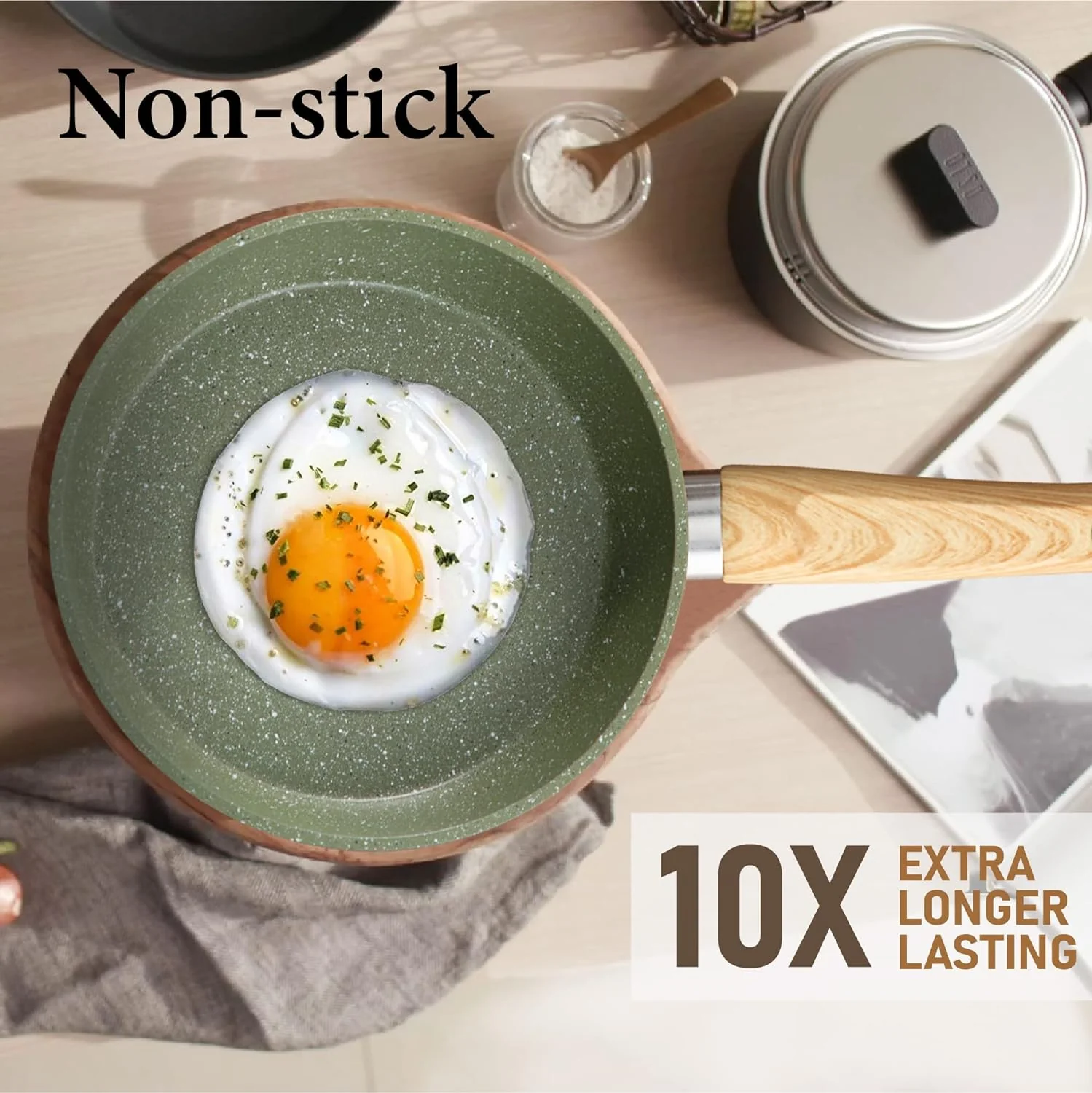 2025 2025 Kitchen Academy Induction Cookware Sets - 12 Piece Green Cooking Pan Set, Granite Nonstick Pots and Pans Set