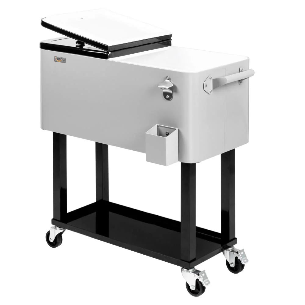Portable 80 Quart Rolling Ice Chest with Shelf