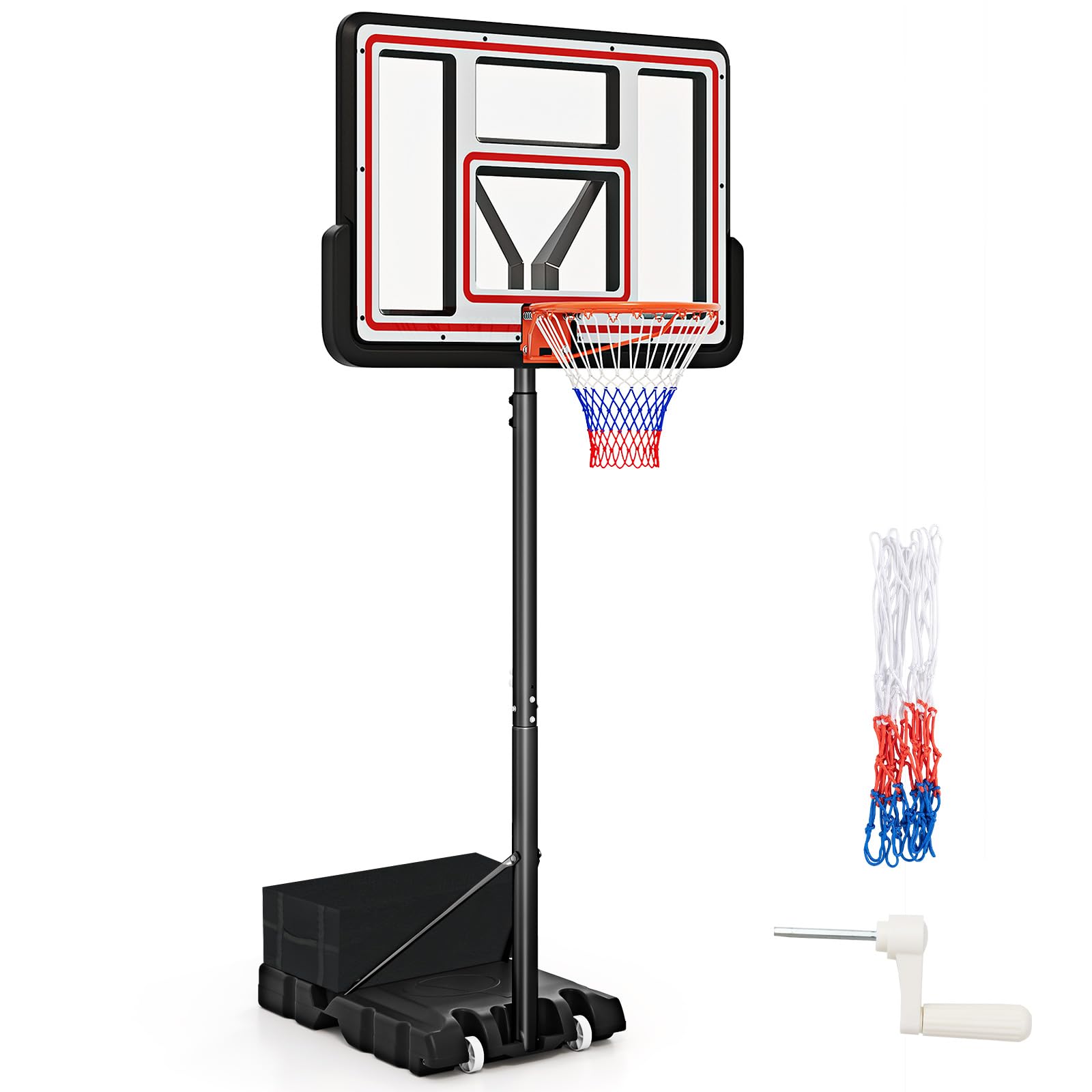 Basketball Hoop Outdoor, 7.4-10FT Quickly Height Adjustable Basketball Goal with 44 Inch Shatterproof PC Backboard