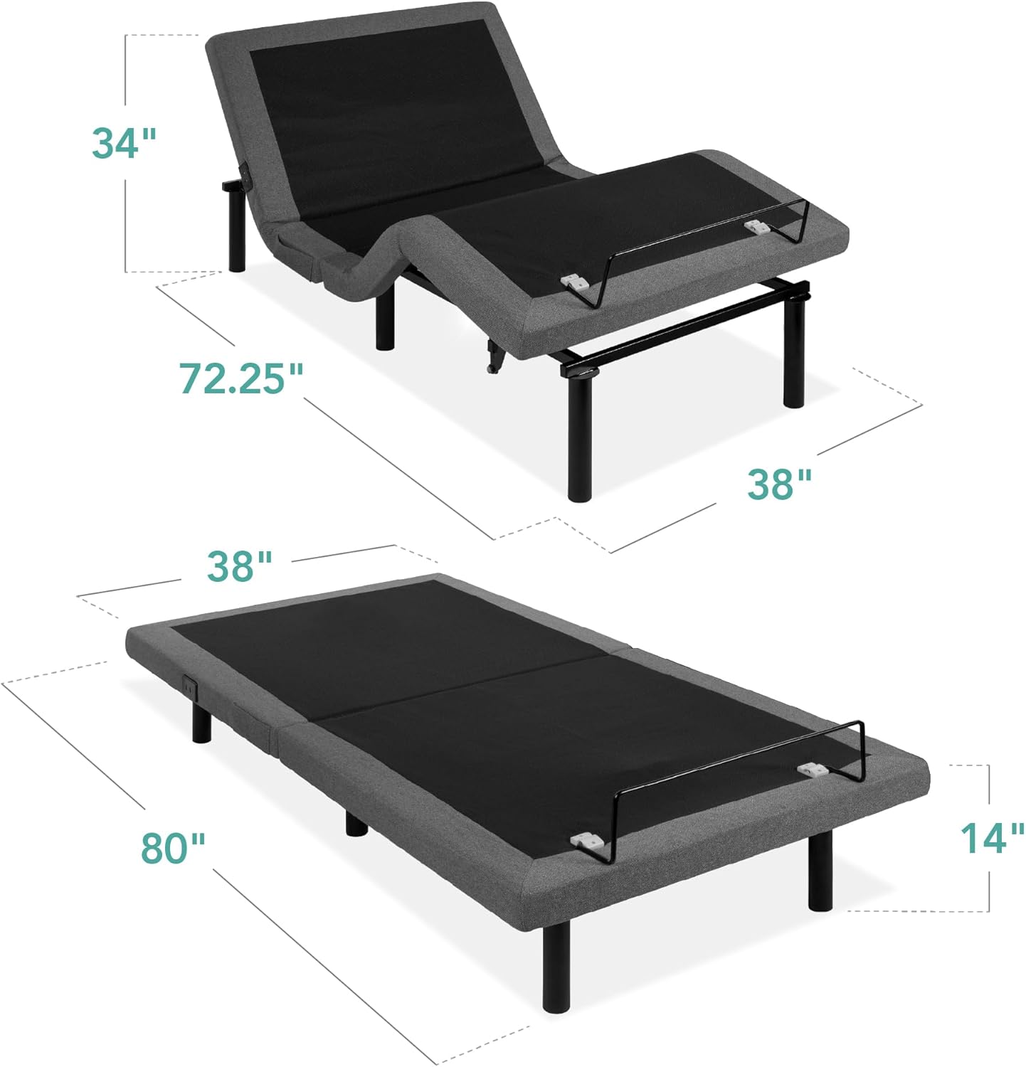 Best Choice Products Ergonomic Twin XL Size Adjustable Bed Frame, Electric Base w/Wireless Remote Control, Nightlight, Massager, 2 USB Ports