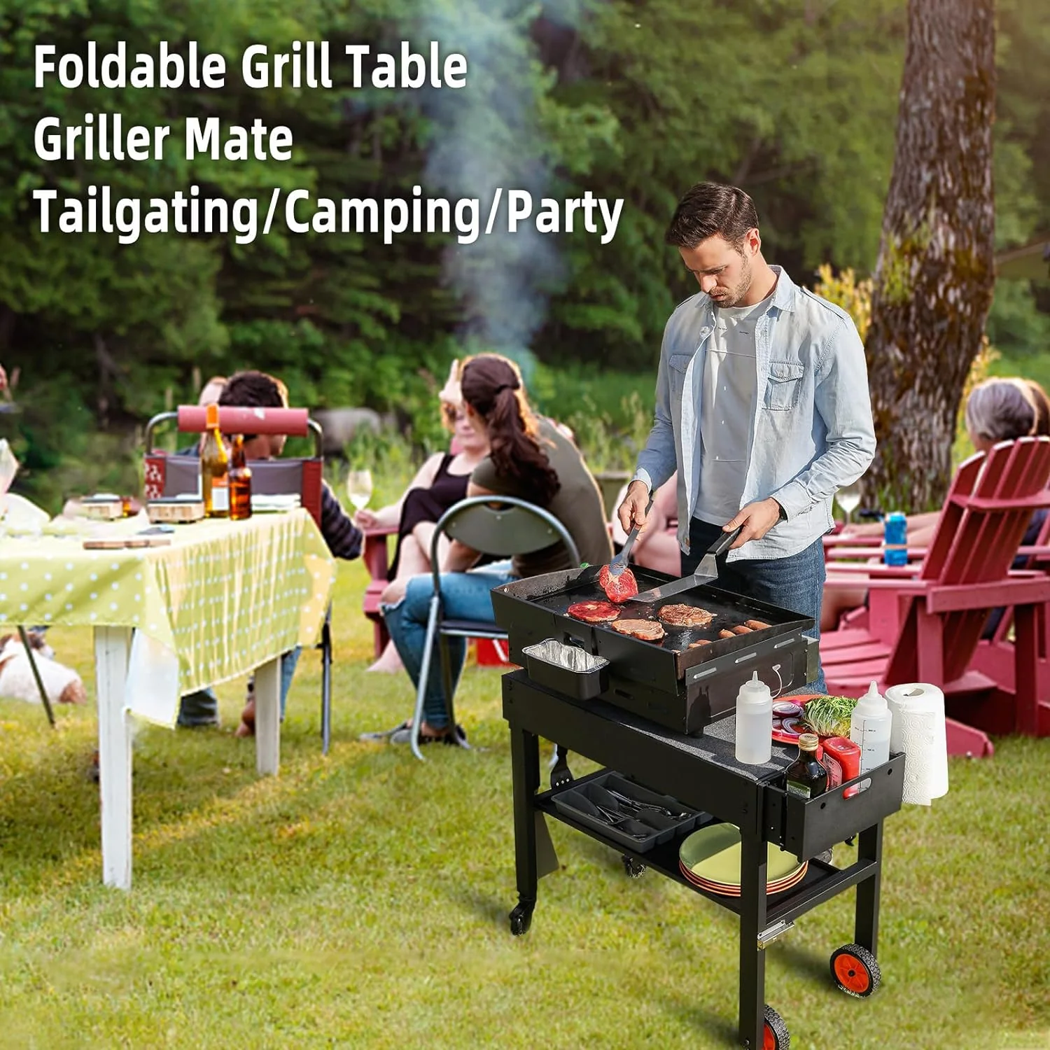 2025 Adjustable 3-Shelf Indoor & Outdoor Grill Table | Portable Work Table with Stainless Steel Tabletop