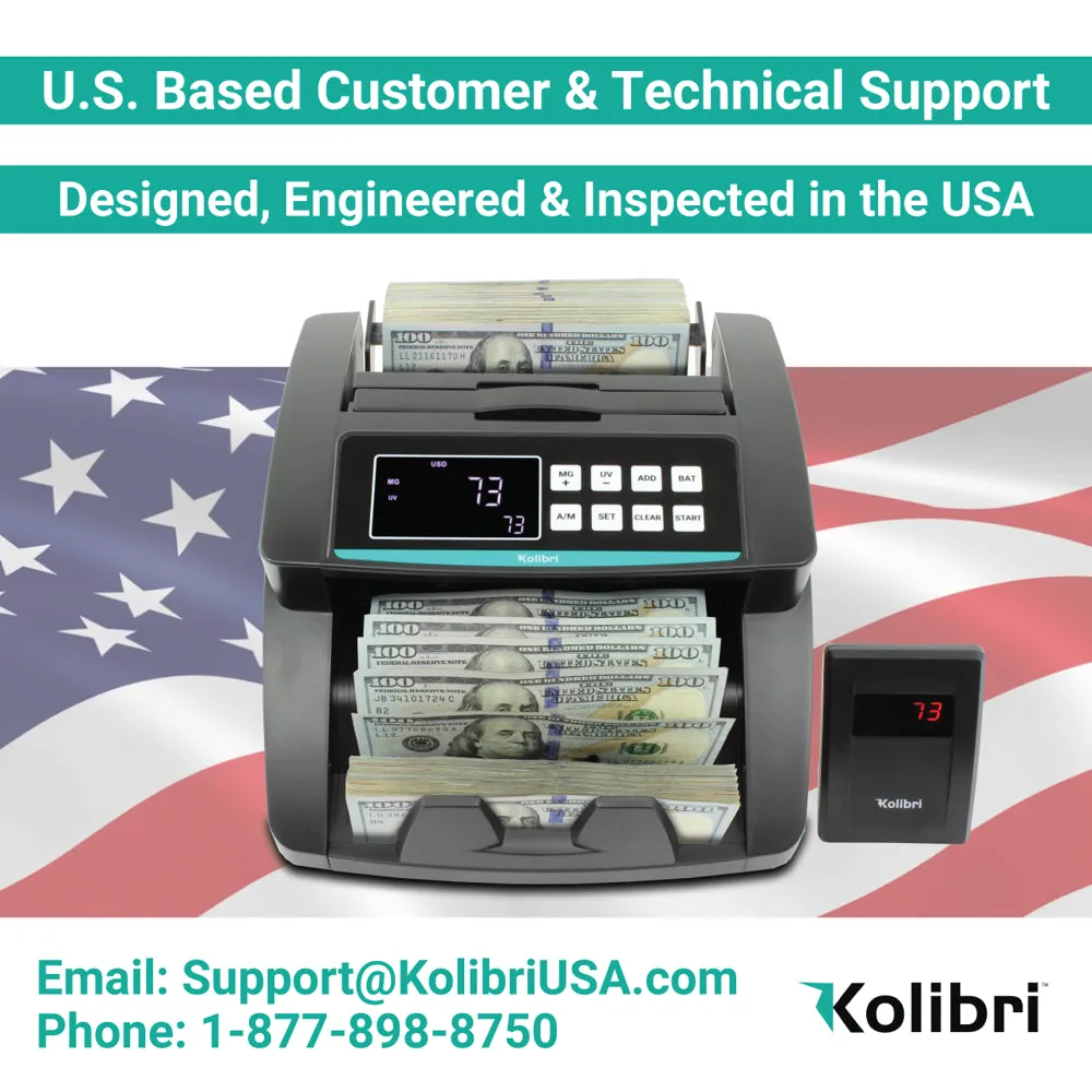 Kolibri Bill Counter: 1,500 bills per min, advanced counterfeit detection, set up in minutes